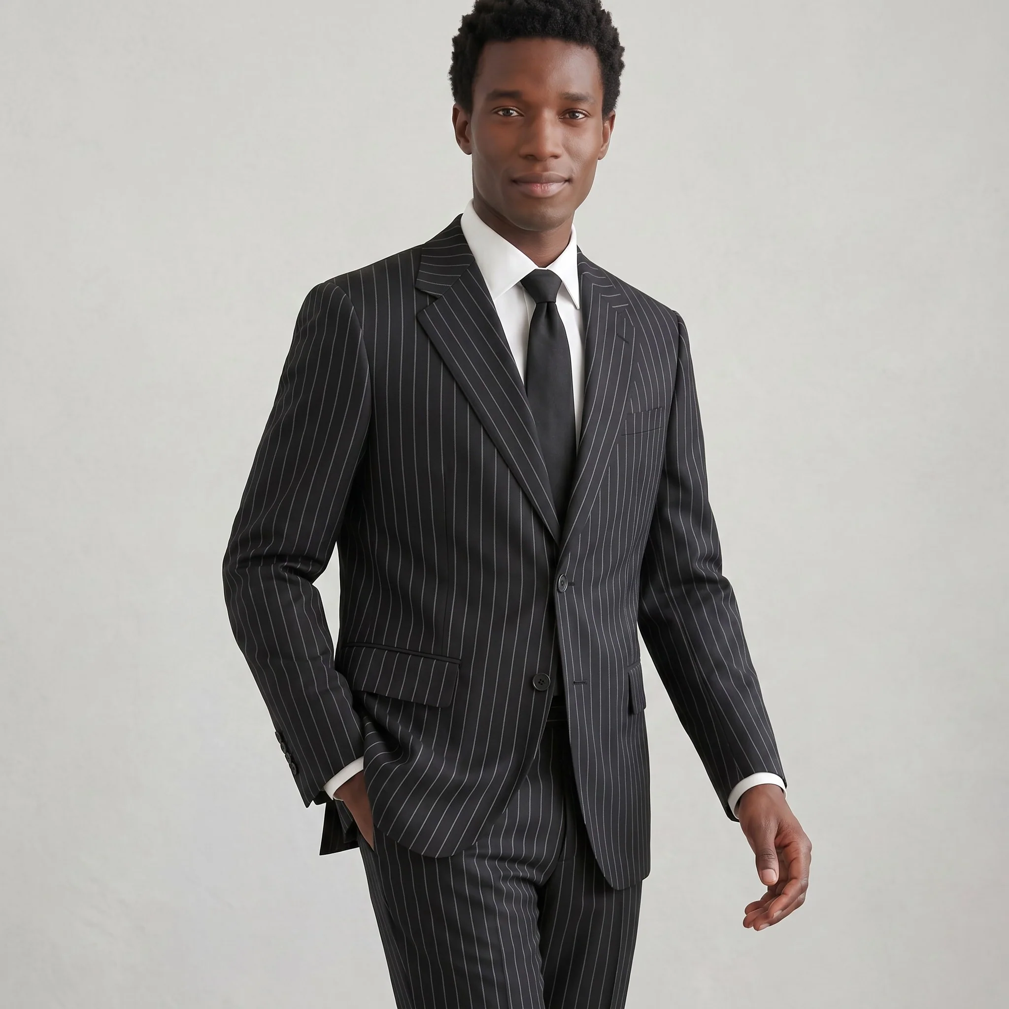 Joseph Michael Men's Black Modern Fit Pinstripe Suit — Notch Lapel - Image 3