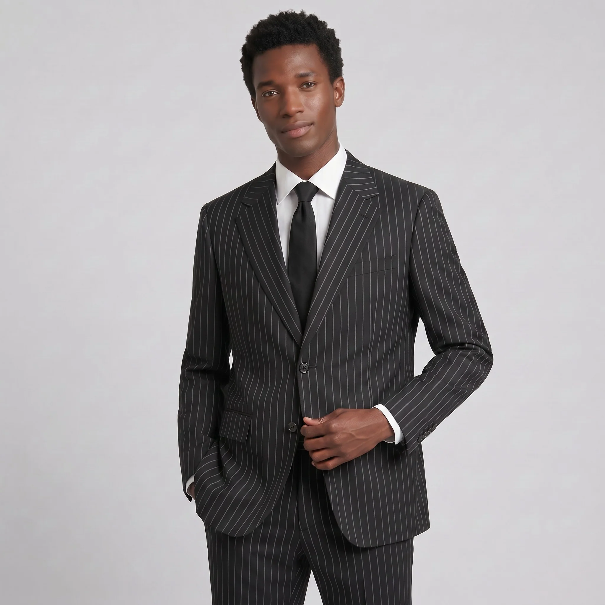 Joseph Michael Men's Black Modern Fit Pinstripe Suit — Notch Lapel - Image 4