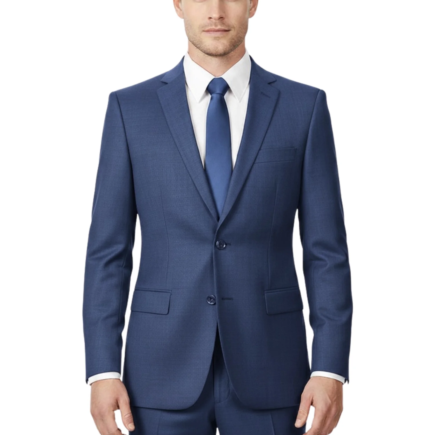 Joseph Michael Men's Ink Blue 2-Piece Modern Fit Sharkskin Suit — Notch Lapel - Image 3