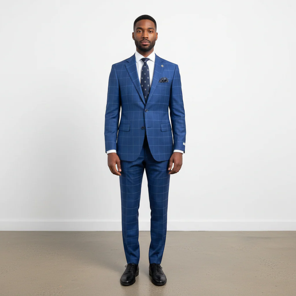 Stacy Adams Men's Blue 2-Piece Modern Fit Suit — Notch Lapel - Image 7