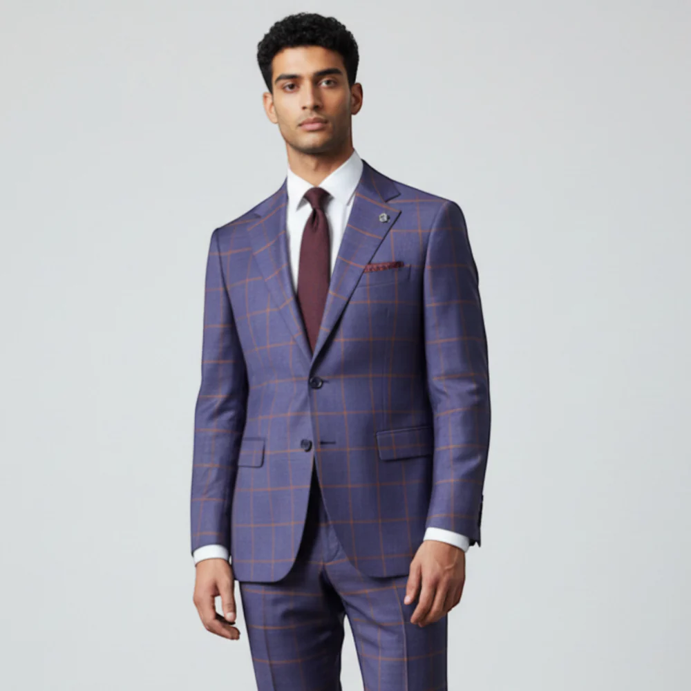 Stacy Adams Men's Burgundy Plaid 3-Piece Modern Fit Suit — Notch Lapel - Image 3