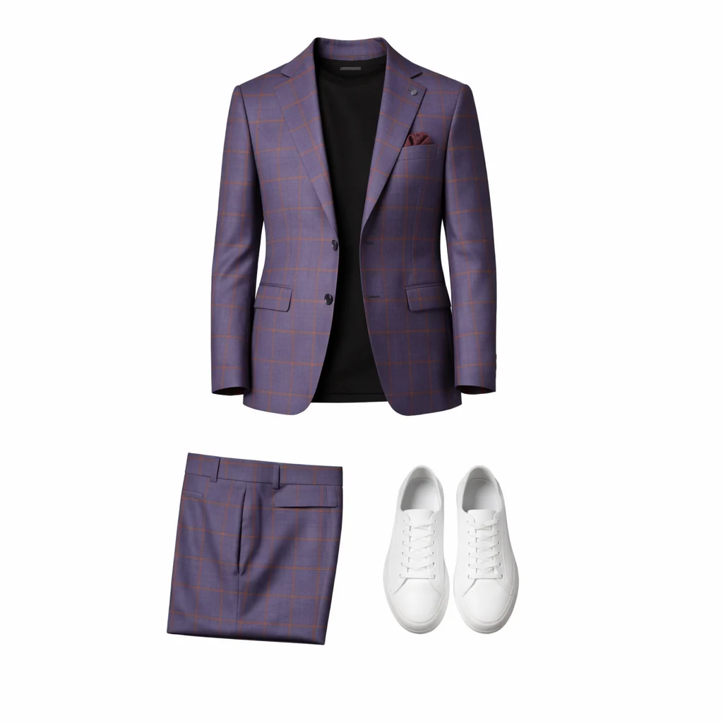 Stacy Adams Men's Burgundy Plaid 3-Piece Modern Fit Suit — Notch Lapel - Image 4