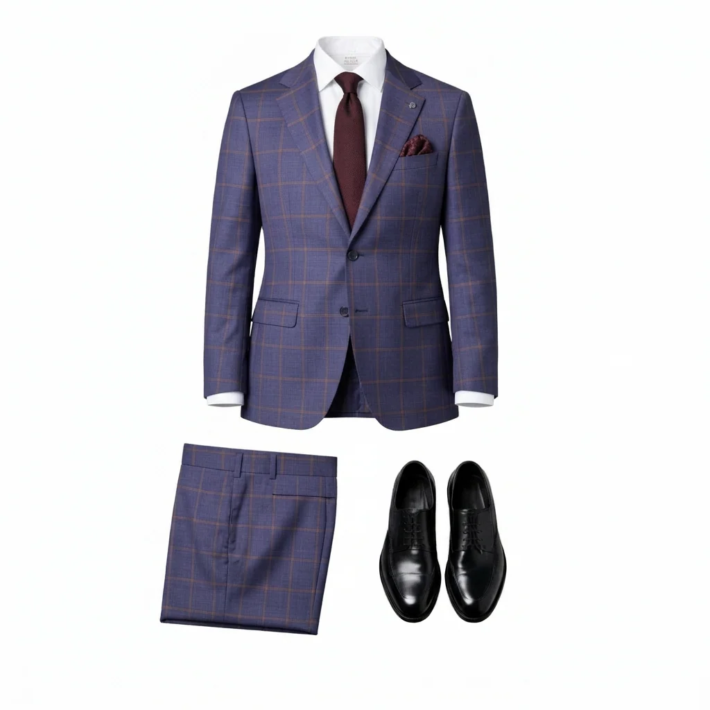 Stacy Adams Men's Burgundy Plaid 3-Piece Modern Fit Suit — Notch Lapel - Image 6