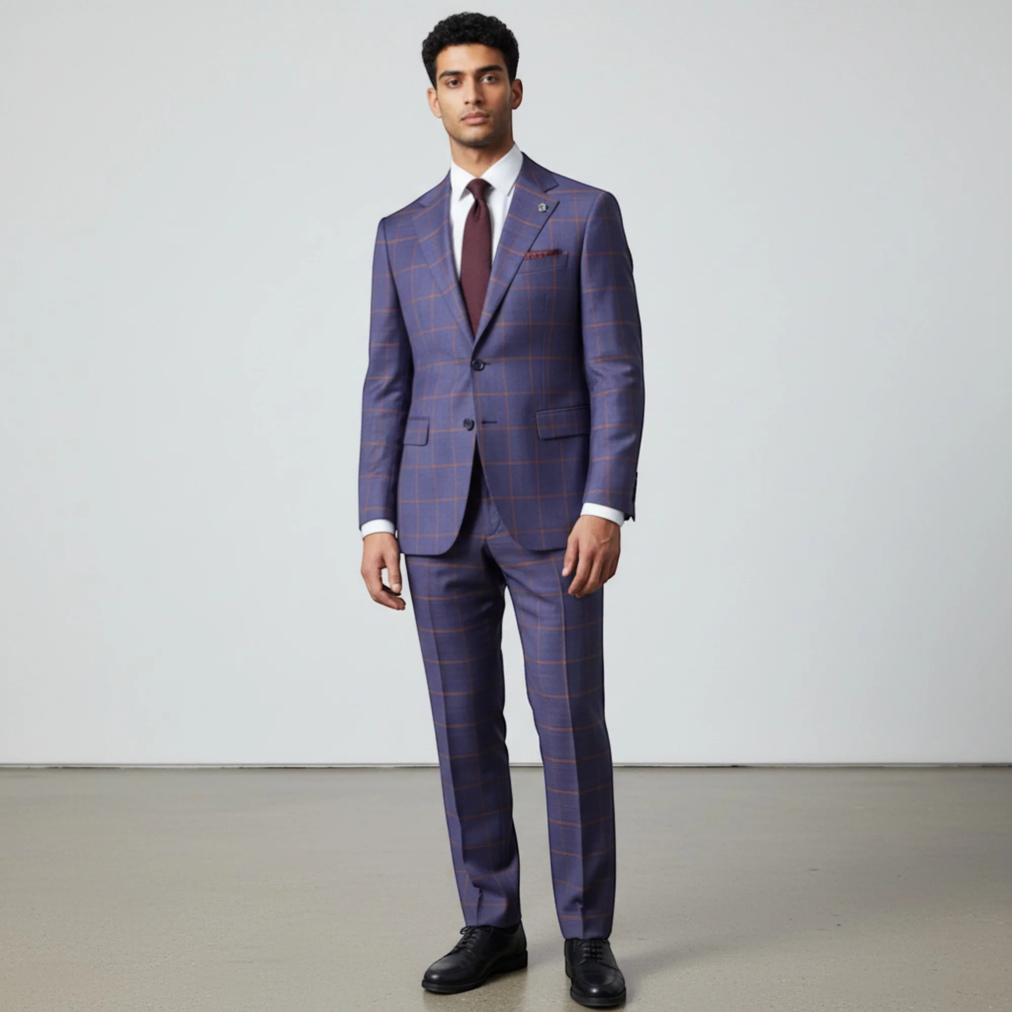 Stacy Adams Men's Burgundy Plaid 3-Piece Modern Fit Suit — Notch Lapel - Image 7
