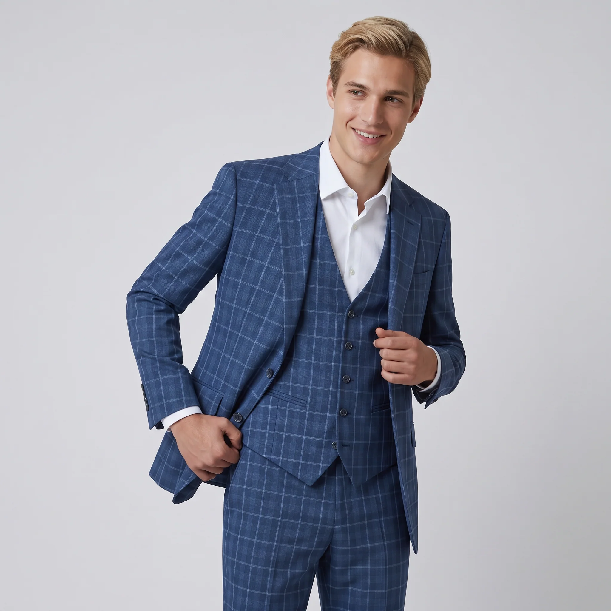 Joseph Michael Modena Men's Blue Modern Fit 3-Piece Plaid Suit - Image 2