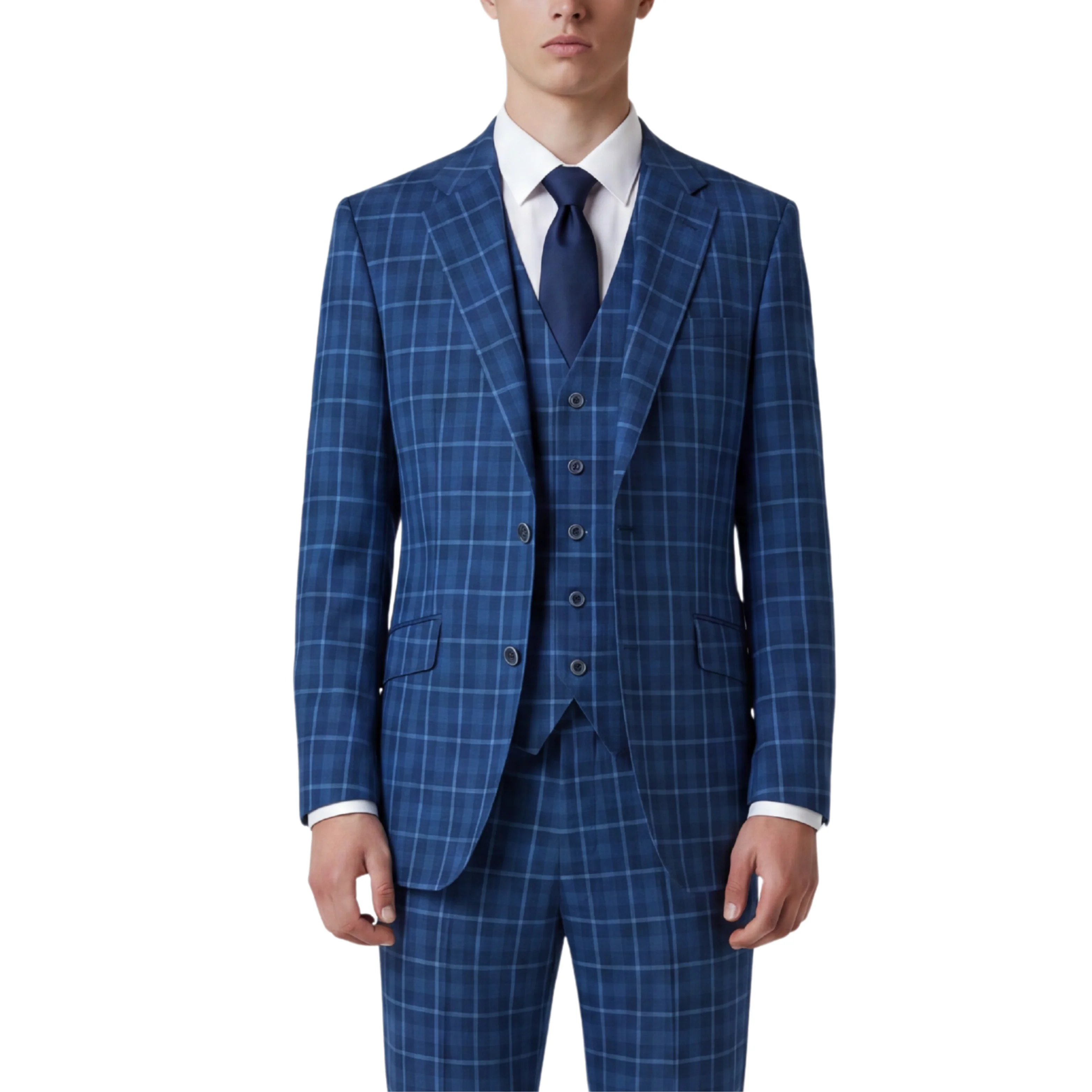 Joseph Michael Modena Men's Blue Modern Fit 3-Piece Plaid Suit - Image 3