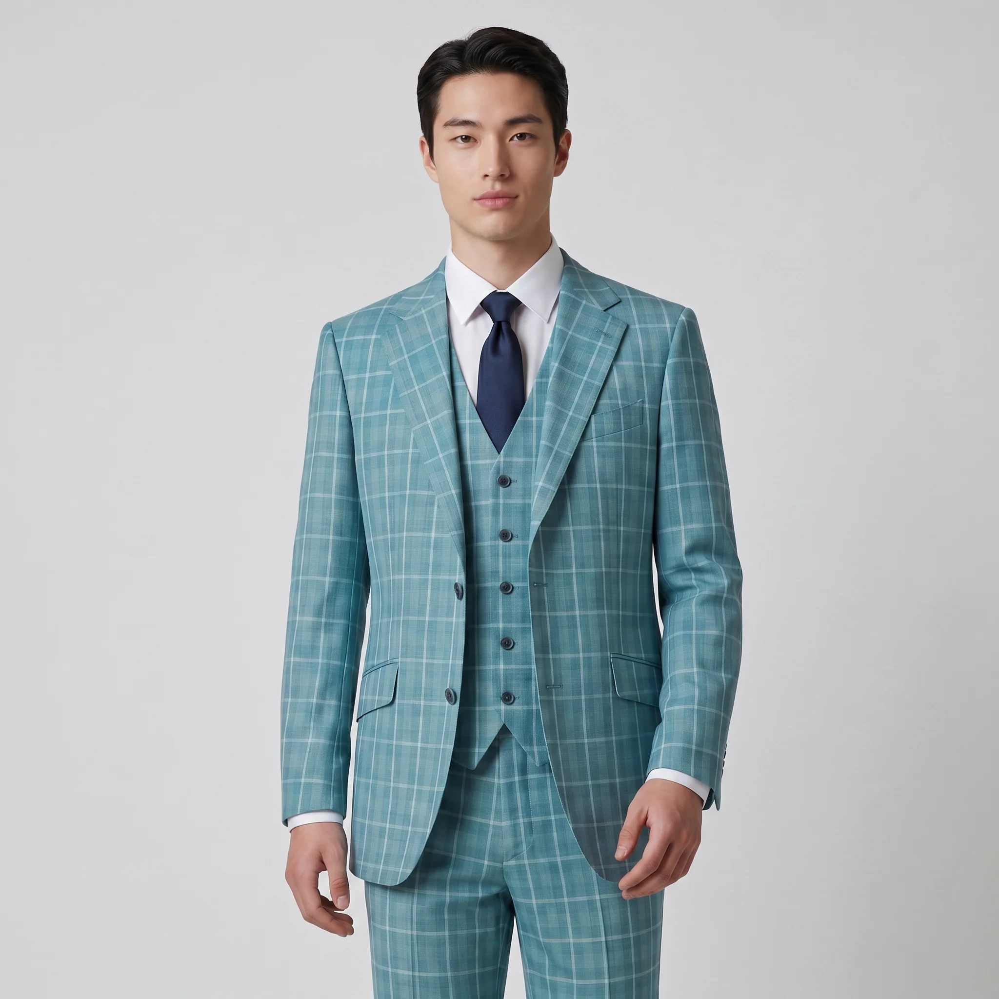 Joseph Michael Modena Men's Jade Modern Fit 3-Piece Plaid Suit