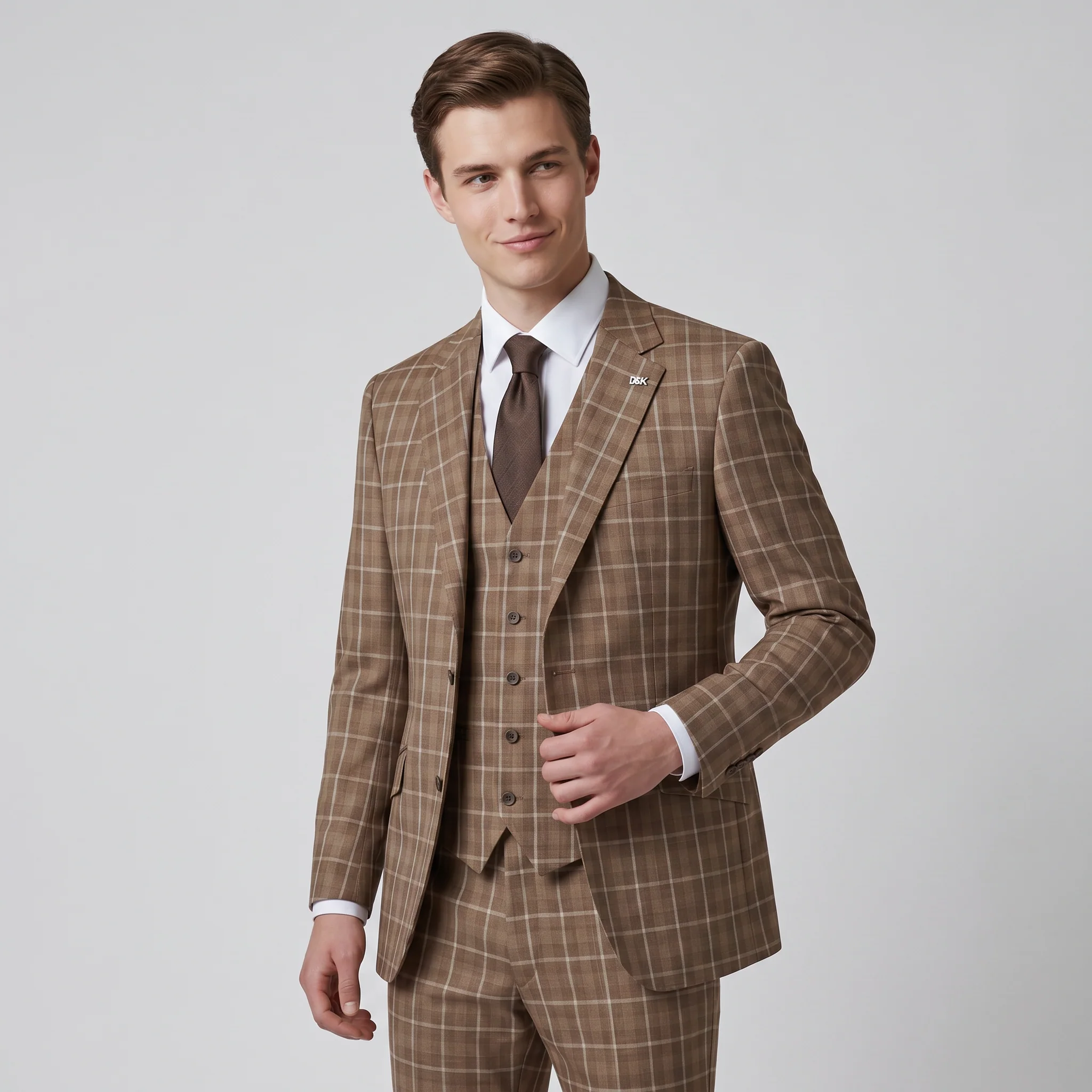 Joseph Michael Modena Men's Copper Modern Fit 3-Piece Plaid Suit