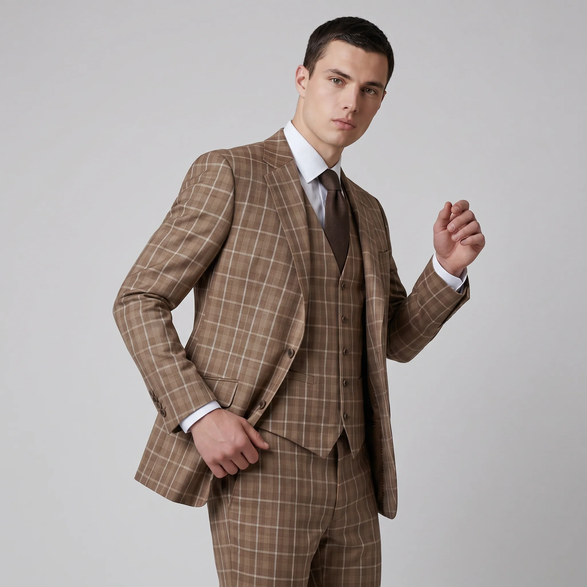 Joseph Michael Modena Men's Copper Modern Fit 3-Piece Plaid Suit - Image 2