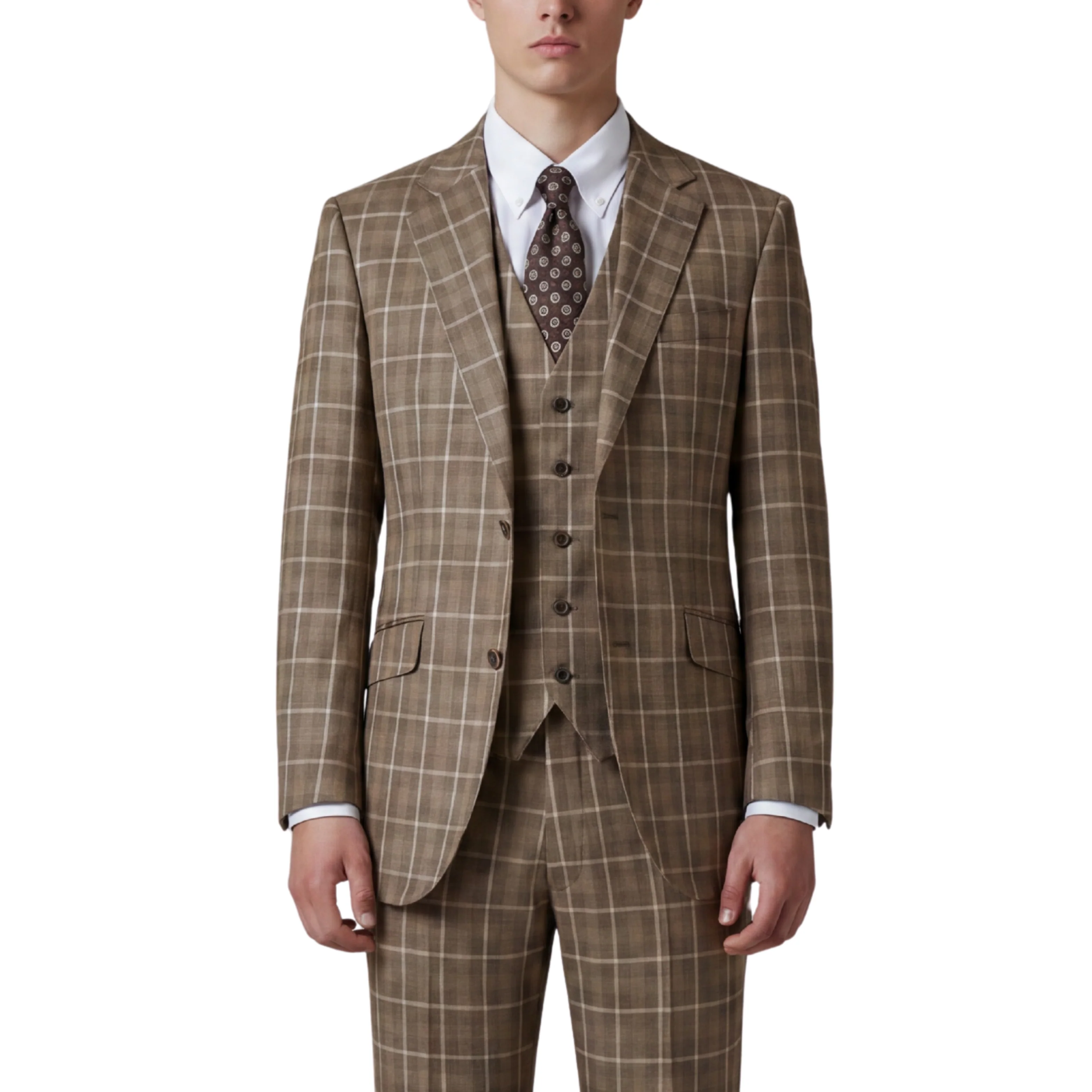 Joseph Michael Modena Men's Tan Modern Fit 3-Piece Plaid Suit - Image 3