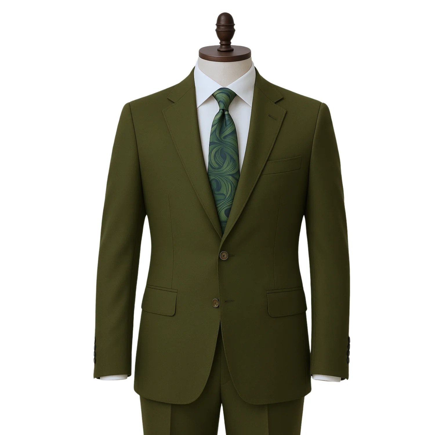 Tiglio Men's Olive 100% Wool 2-Piece Modern Fit Suit — Notch Lapel - Image 3