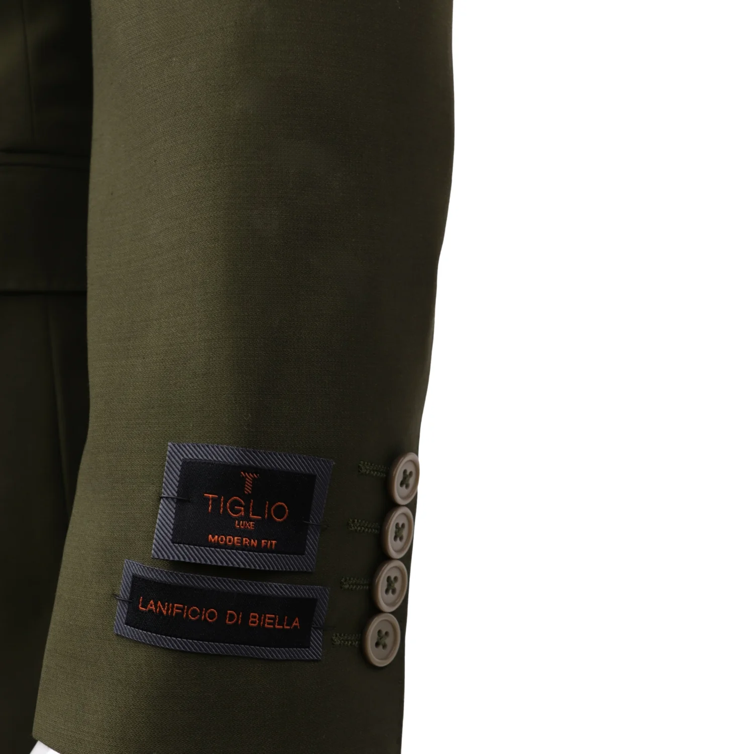 Tiglio Men's Olive 100% Wool 2-Piece Modern Fit Suit — Notch Lapel - Image 5