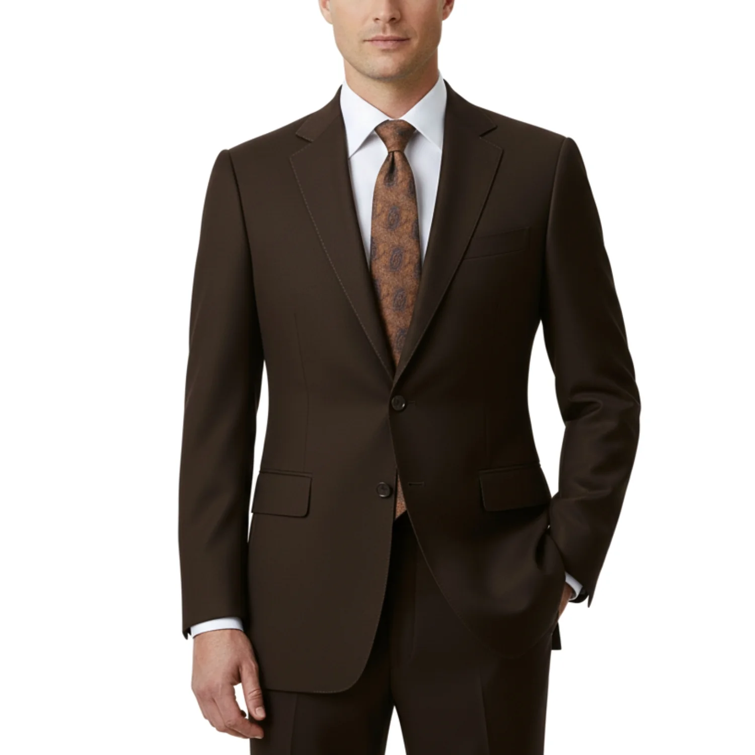 Tiglio Men's Brown 100% Wool 2-Piece Modern Fit Suit — Notch Lapel - Image 3