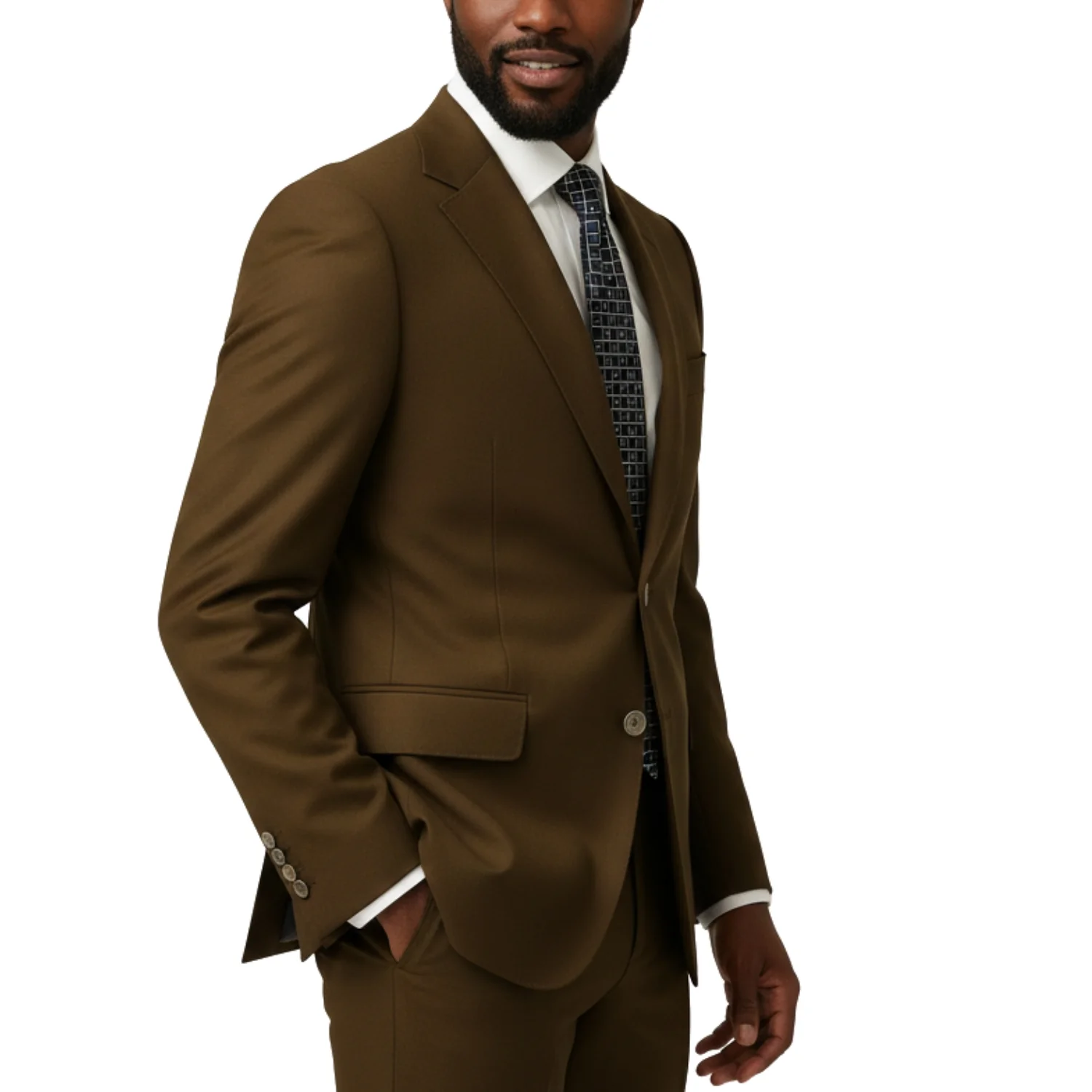 Tiglio Men's Tobacco 100% Wool 2-Piece Modern Fit Suit — Notch Lapel - Image 5