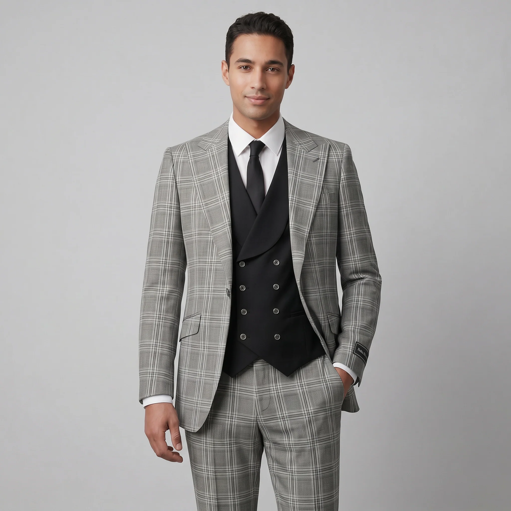 Pino Baldini Oliver Men's Black 3-Piece Plaid Suit