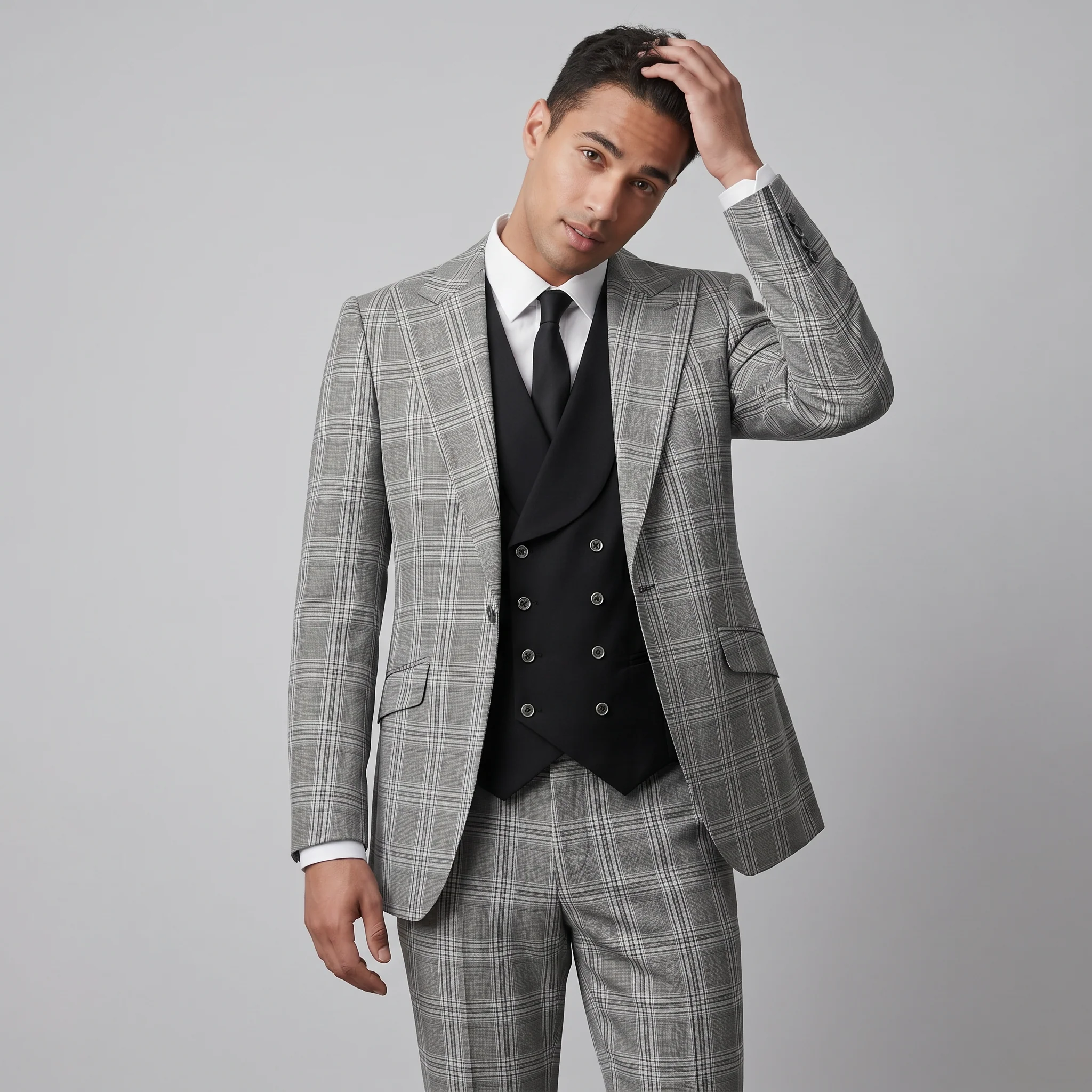 Pino Baldini Oliver Men's Black 3-Piece Plaid Suit - Image 2