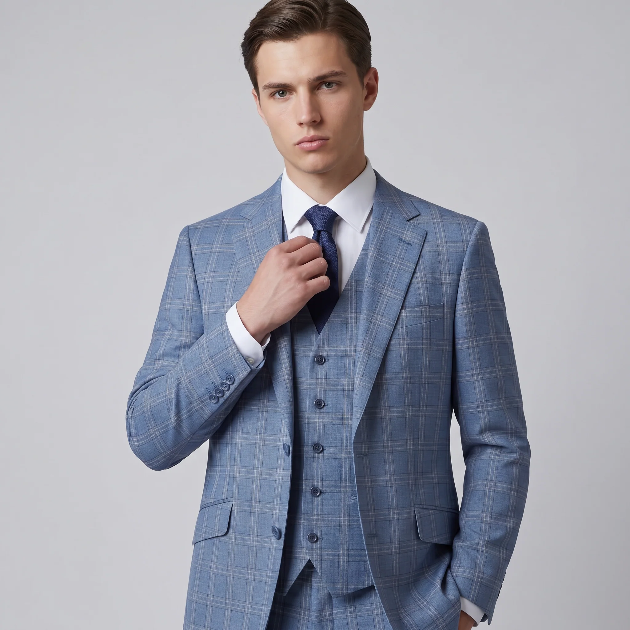 Joseph Michael Osteria Men's Steel Blue Modern Fit 3-Piece Plaid Suit - Image 2
