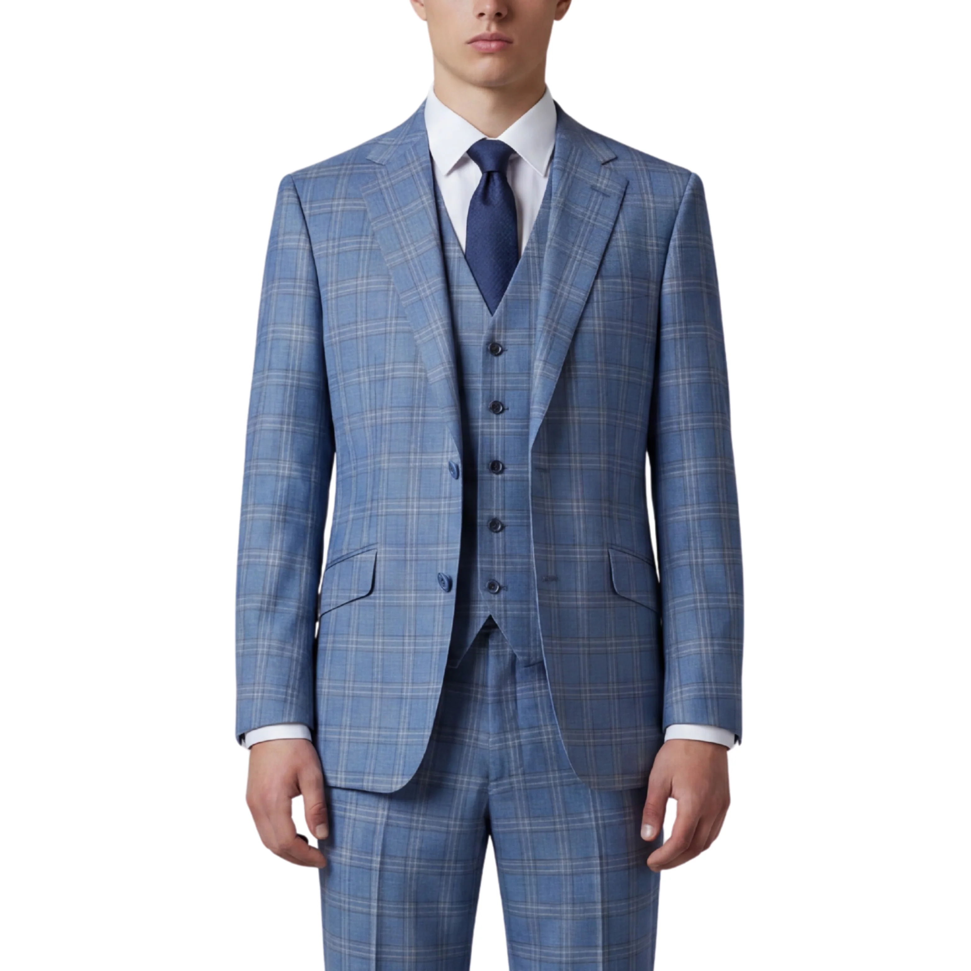 Joseph Michael Osteria Men's Steel Blue Modern Fit 3-Piece Plaid Suit - Image 3