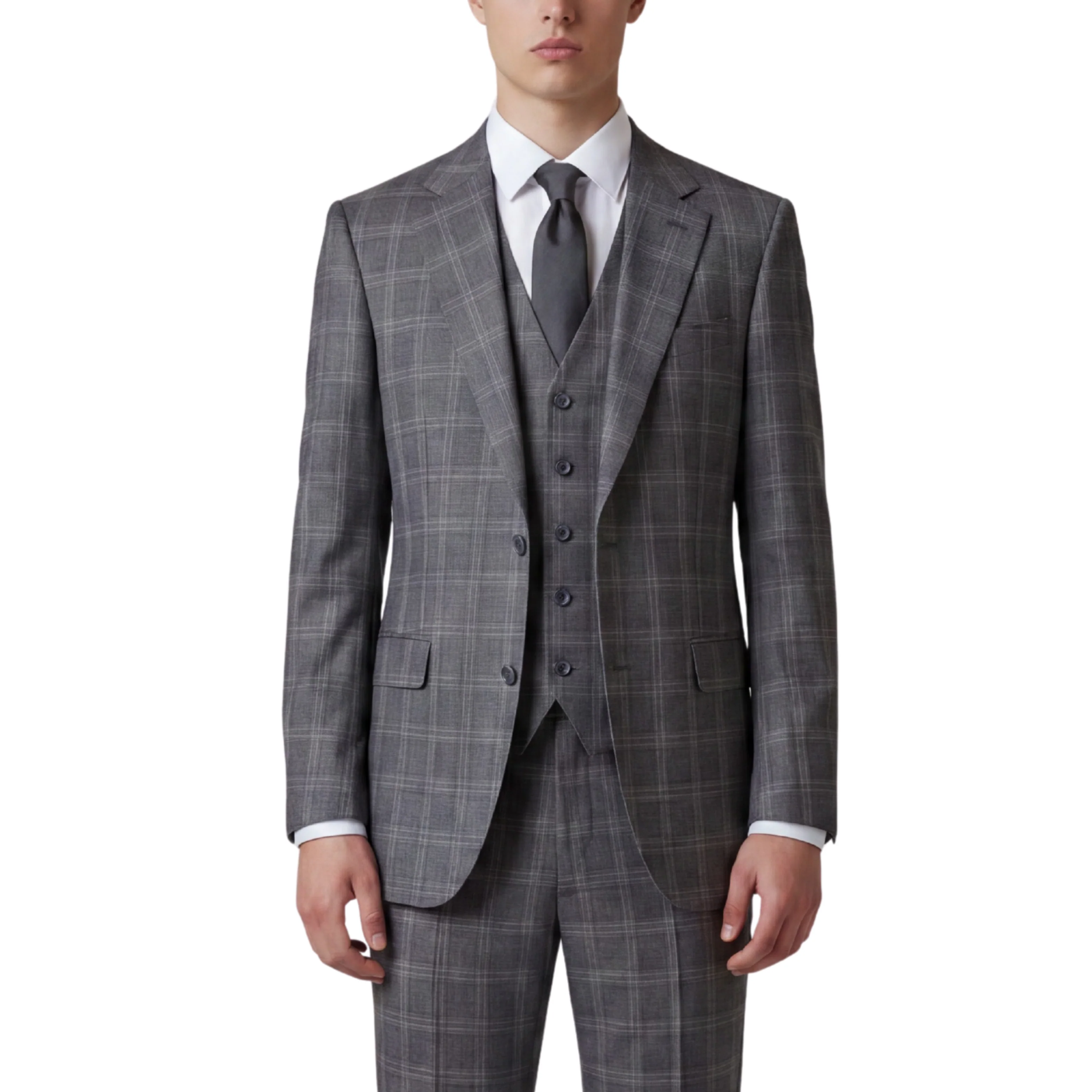 Joseph Michael Osteria Men's Grey Modern Fit 3-Piece Plaid Suit - Image 3