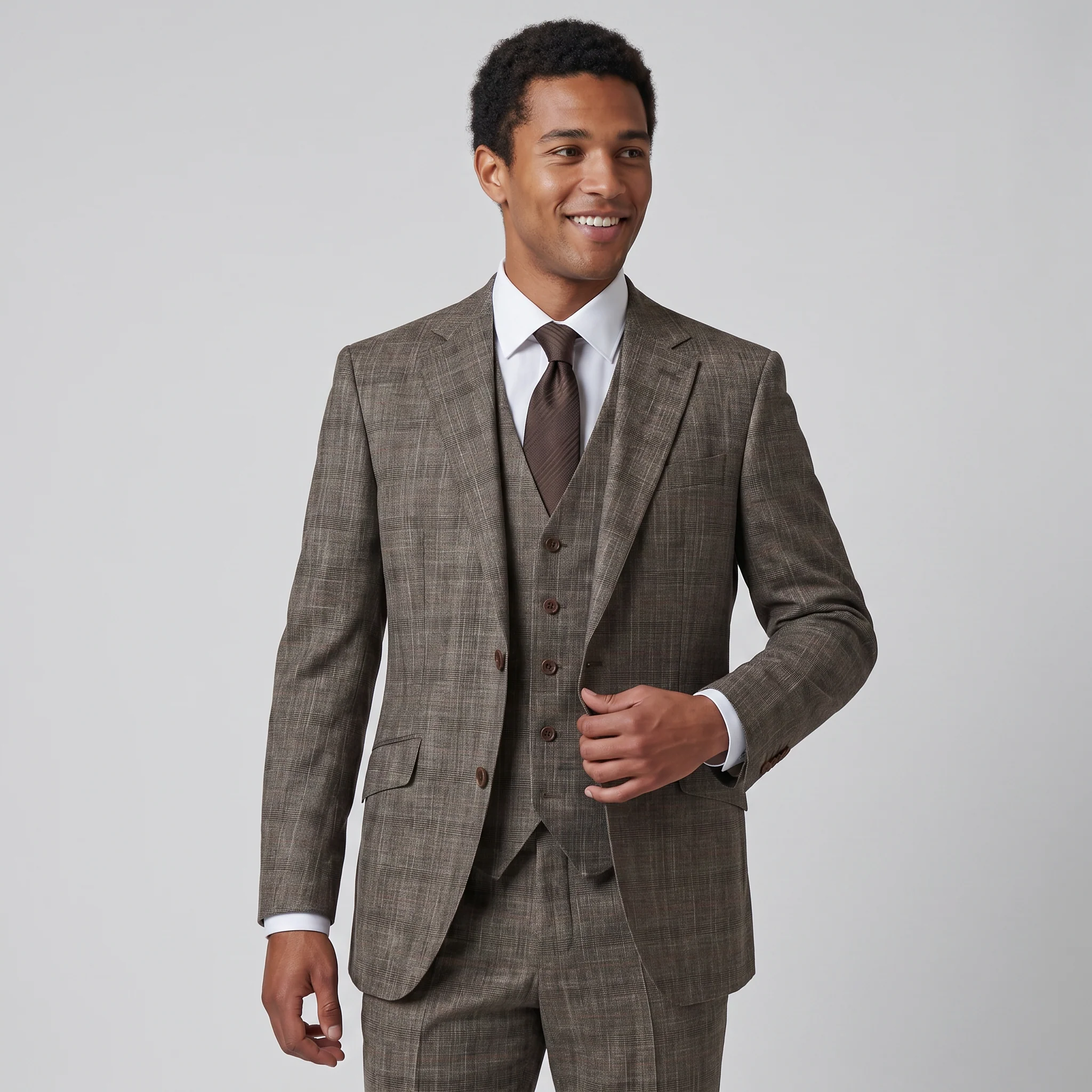 Joseph Michael Piazo Men's Tan Modern Fit 3-Piece Plaid Suit