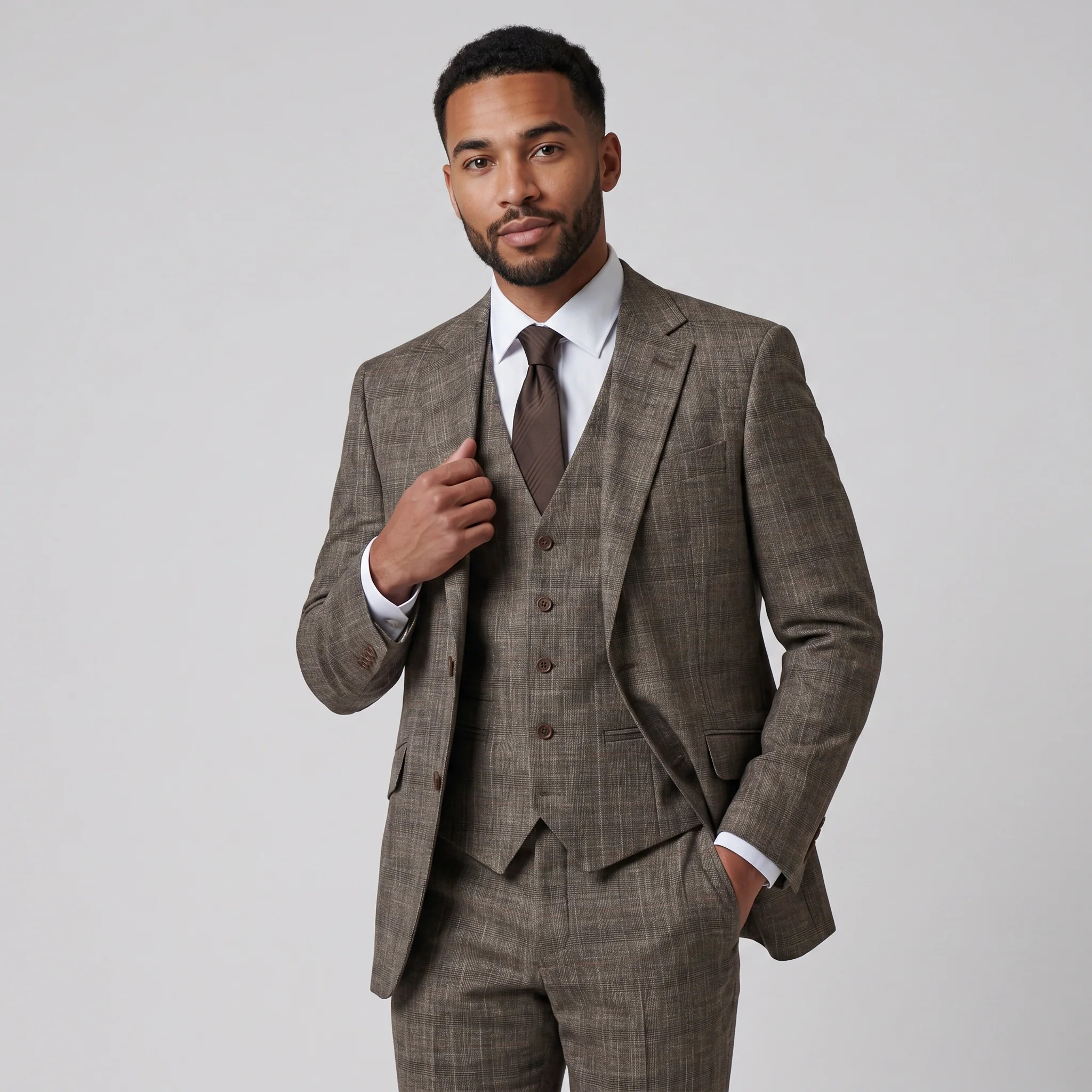 Joseph Michael Piazo Men's Tan Modern Fit 3-Piece Plaid Suit - Image 2