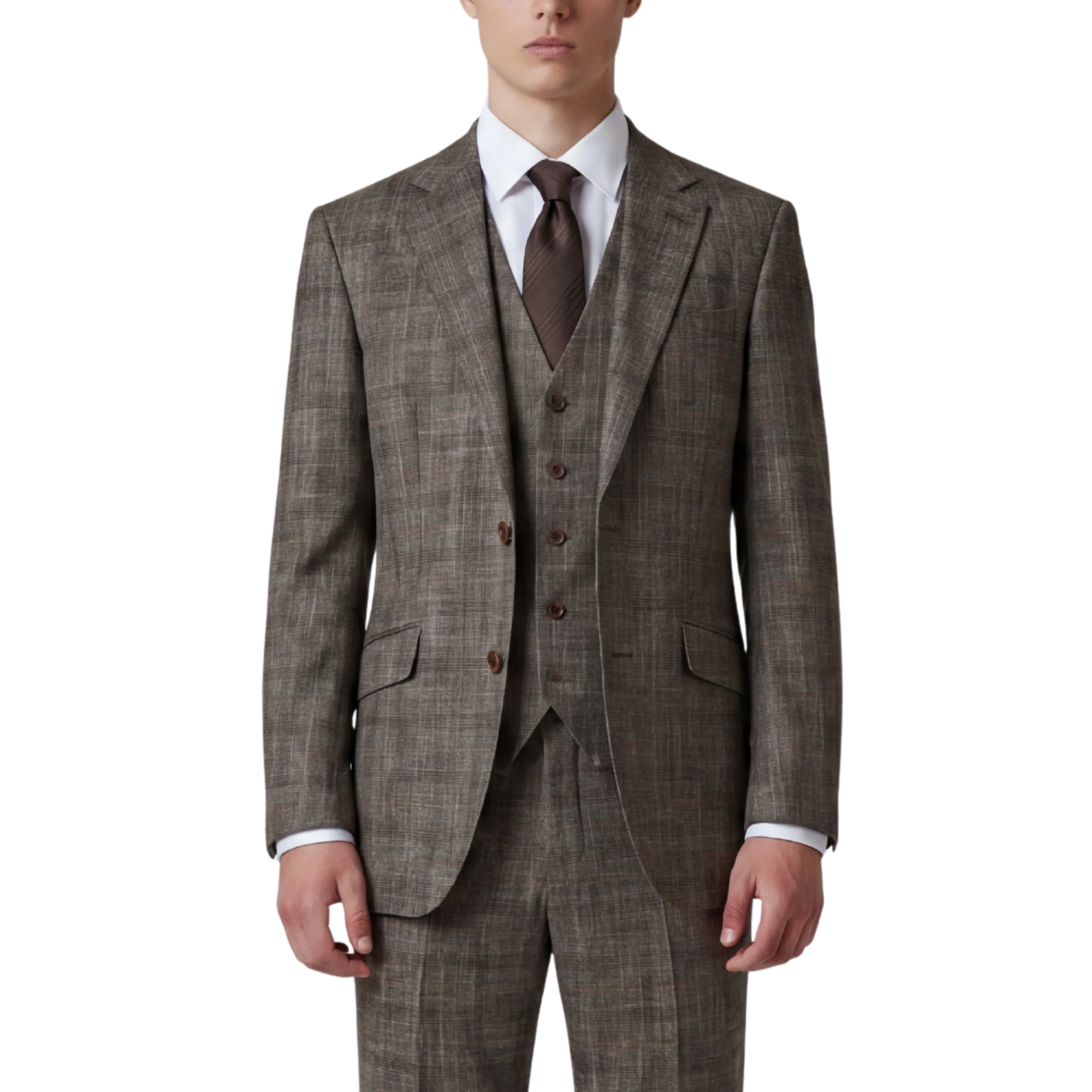 Joseph Michael Piazo Men's Tan Modern Fit 3-Piece Plaid Suit - Image 3