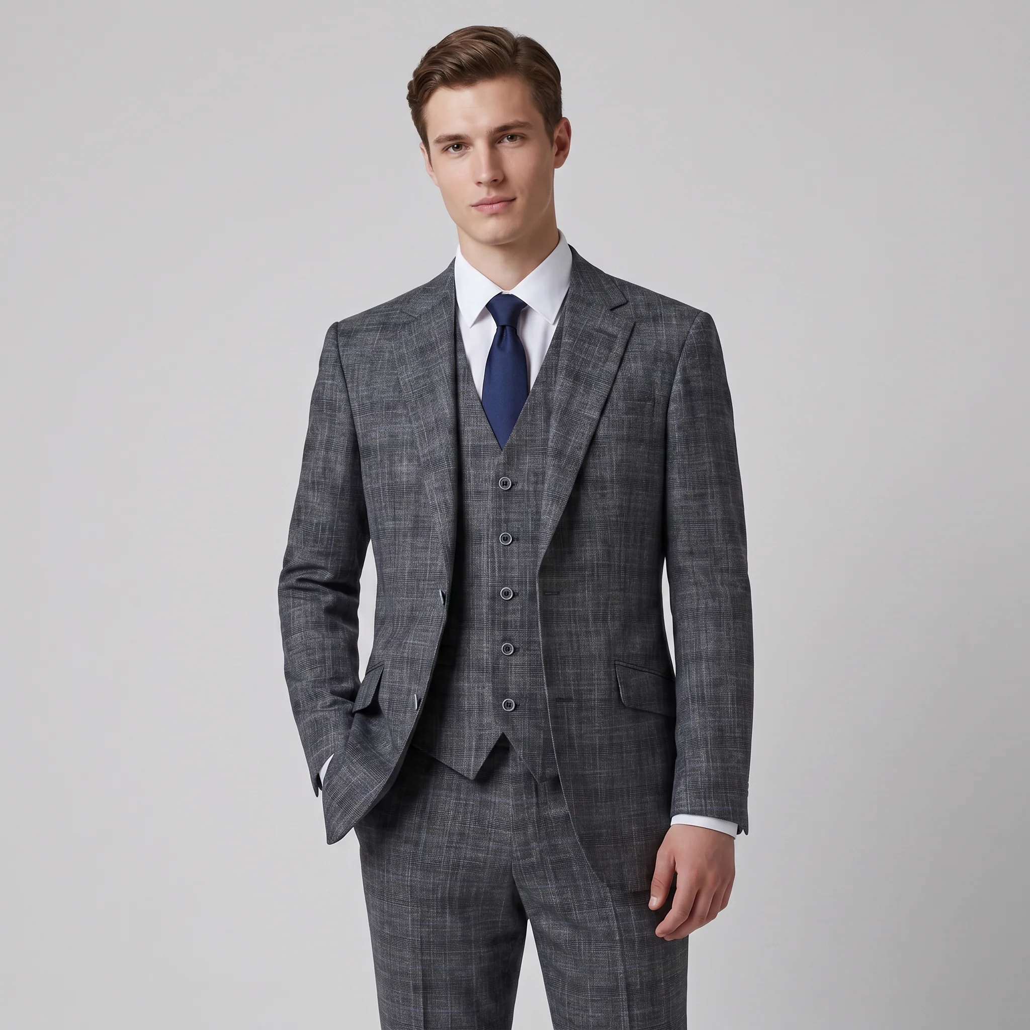Joseph Michael Piazo Men's Charcoal Modern Fit 3-Piece Plaid Suit
