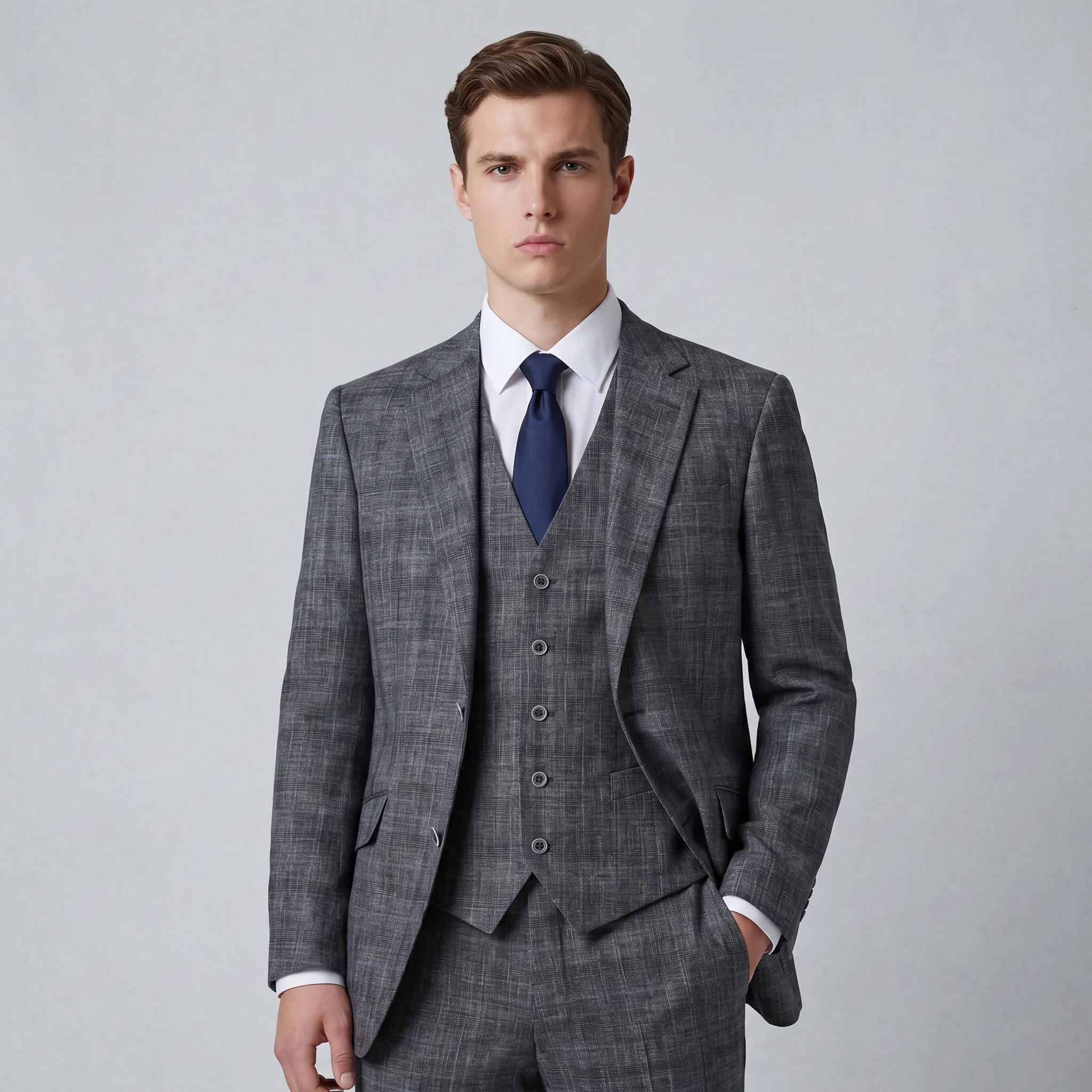 Joseph Michael Piazo Men's Charcoal Modern Fit 3-Piece Plaid Suit - Image 2