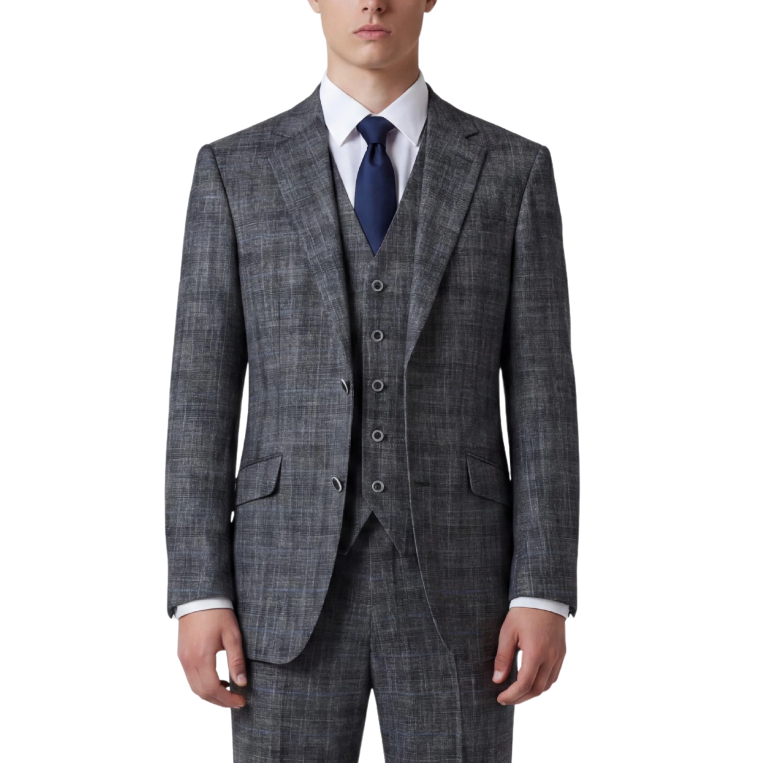 Joseph Michael Piazo Men's Charcoal Modern Fit 3-Piece Plaid Suit - Image 3