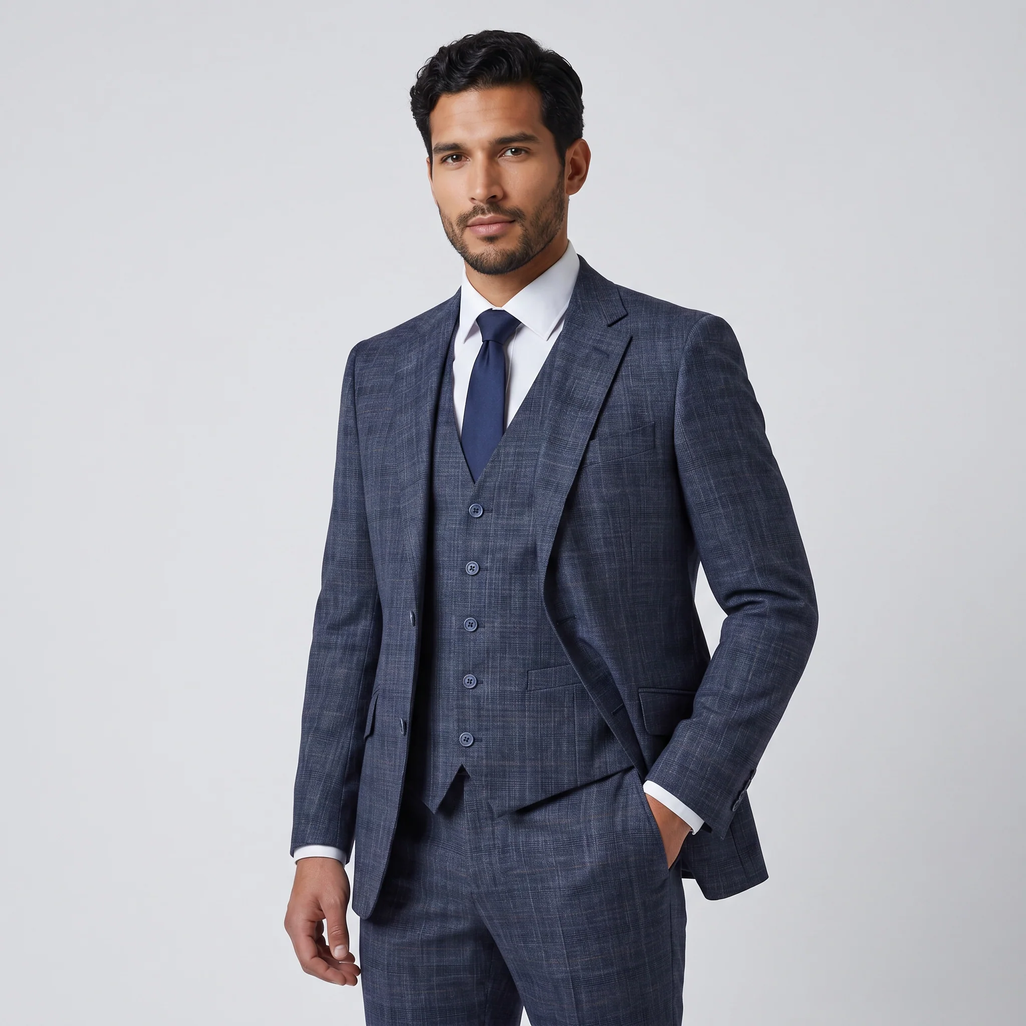 Joseph Michael Piazo Men's Sapphire Modern Fit 3-Piece Plaid Suit - Image 2
