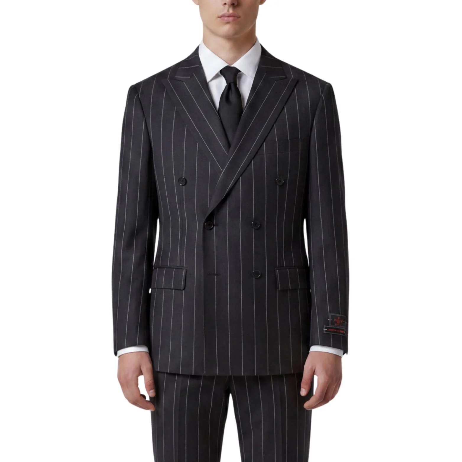 Tiglio Men's Black 100% Wool Double Breasted Suit — Peak Lapel - Image 3