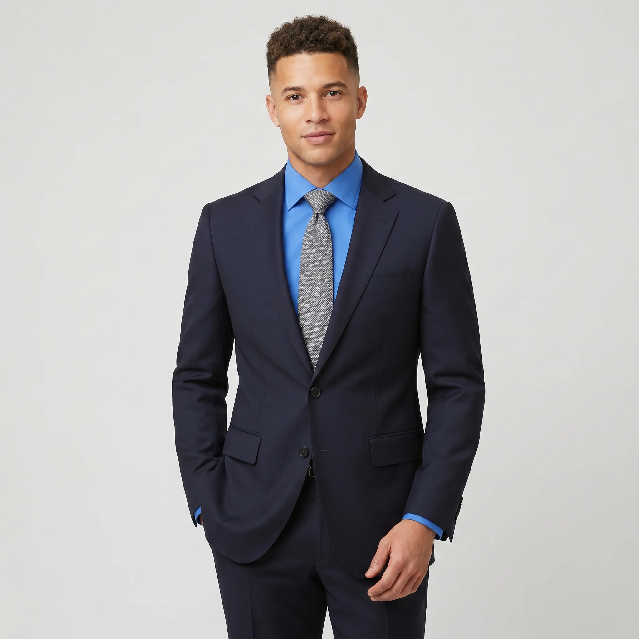 Tiglio Men's Blue 100% Wool 2-Piece Slim Fit Suit — Notch Lapel - Image 2