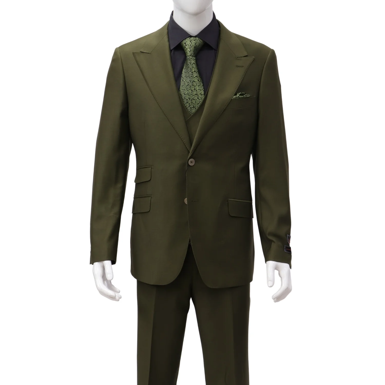 Tiglio Men's Olive 100% Wool 2-Piece Modern Fit Suit — Peak Lapel - Image 3