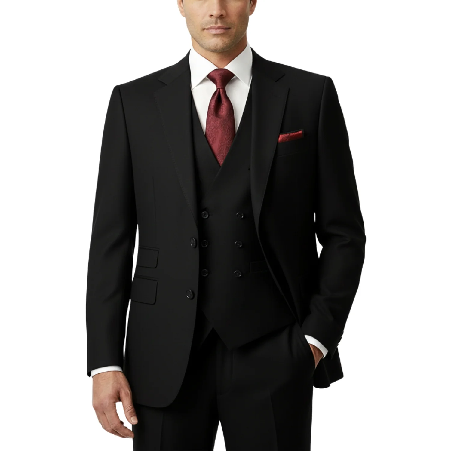 Tiglio Men's Black 100% Wool 2-Piece Modern Fit Suit — Peak Lapel - Image 3