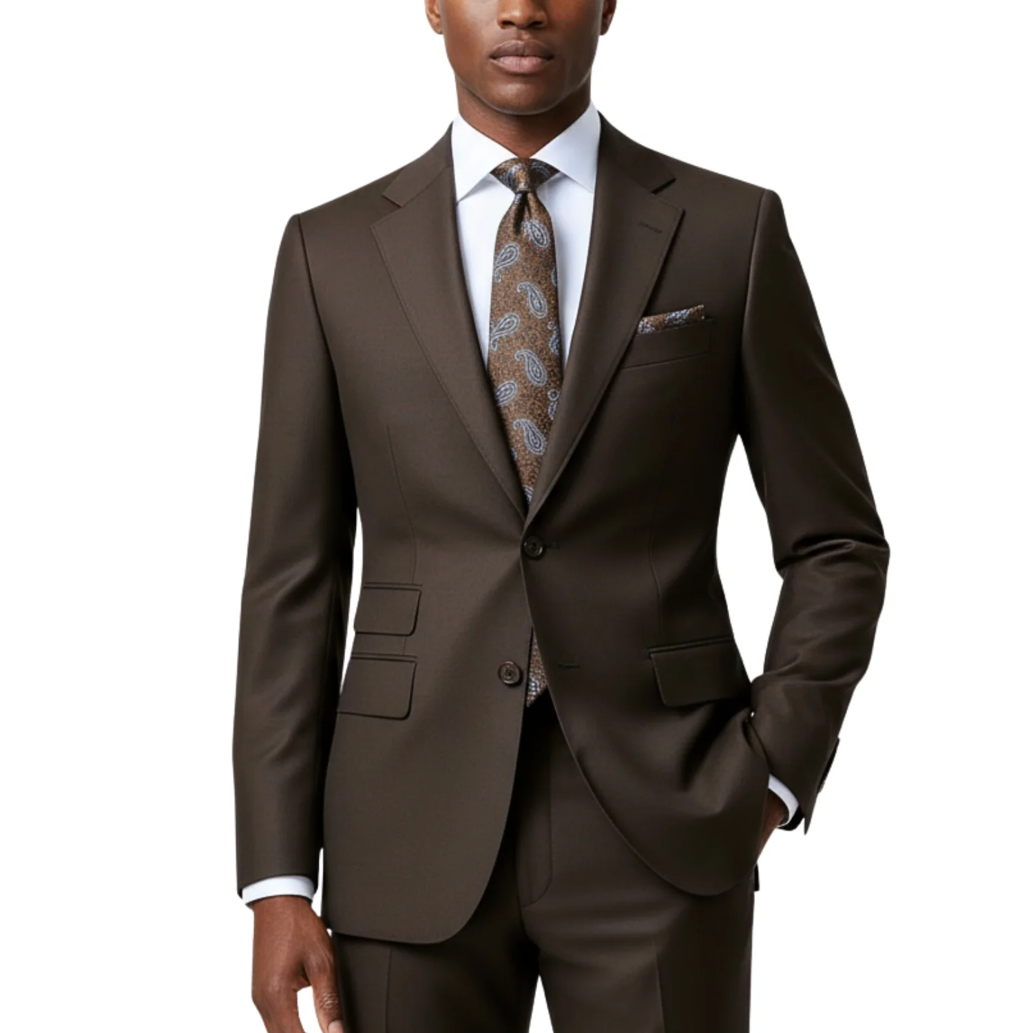 Tiglio Men's Brown 100% Wool 2-Piece Modern Fit Suit — Peak Lapel - Image 3