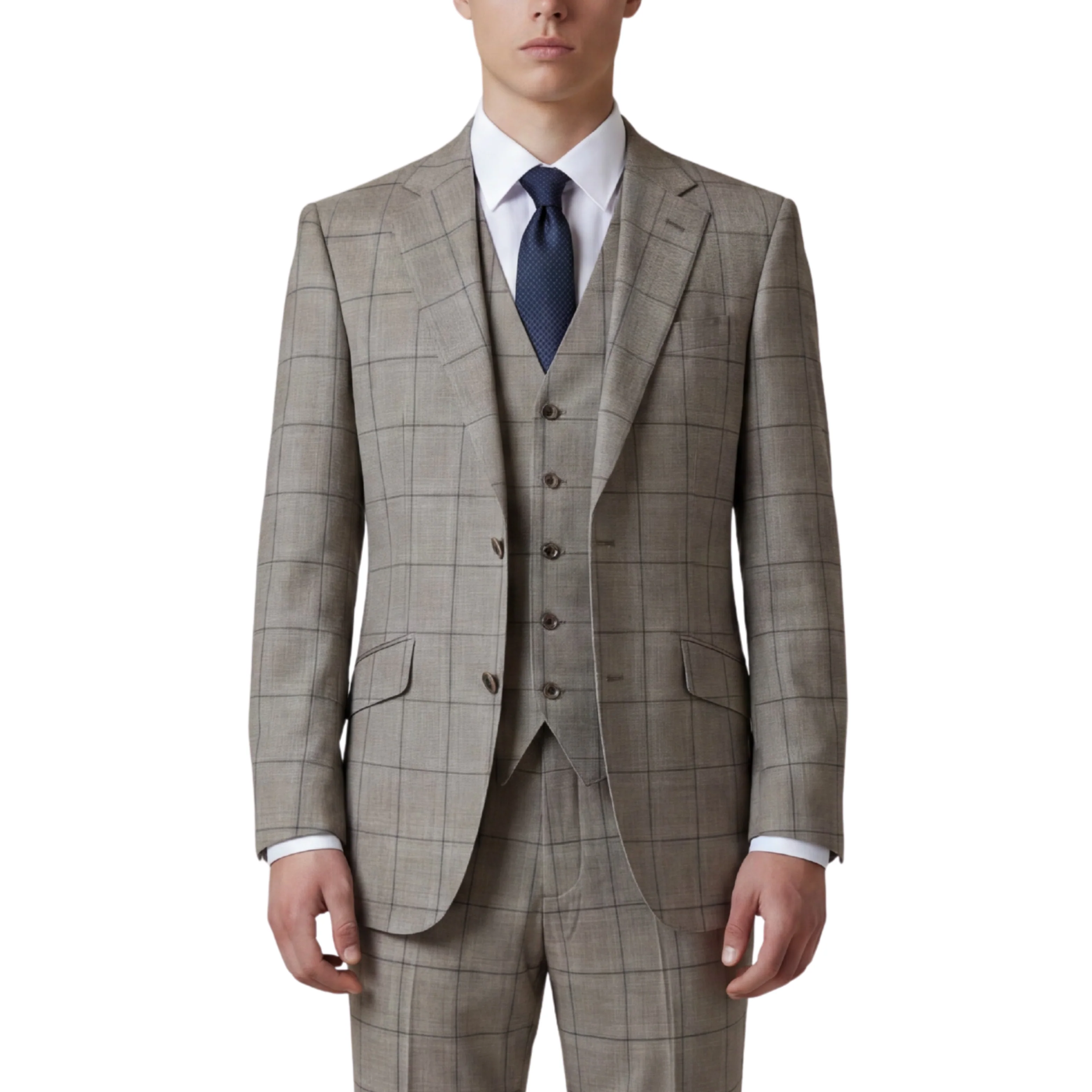 Joseph Michael Puglia Men's Taupe Modern Fit 3-Piece Plaid Suit - Image 3