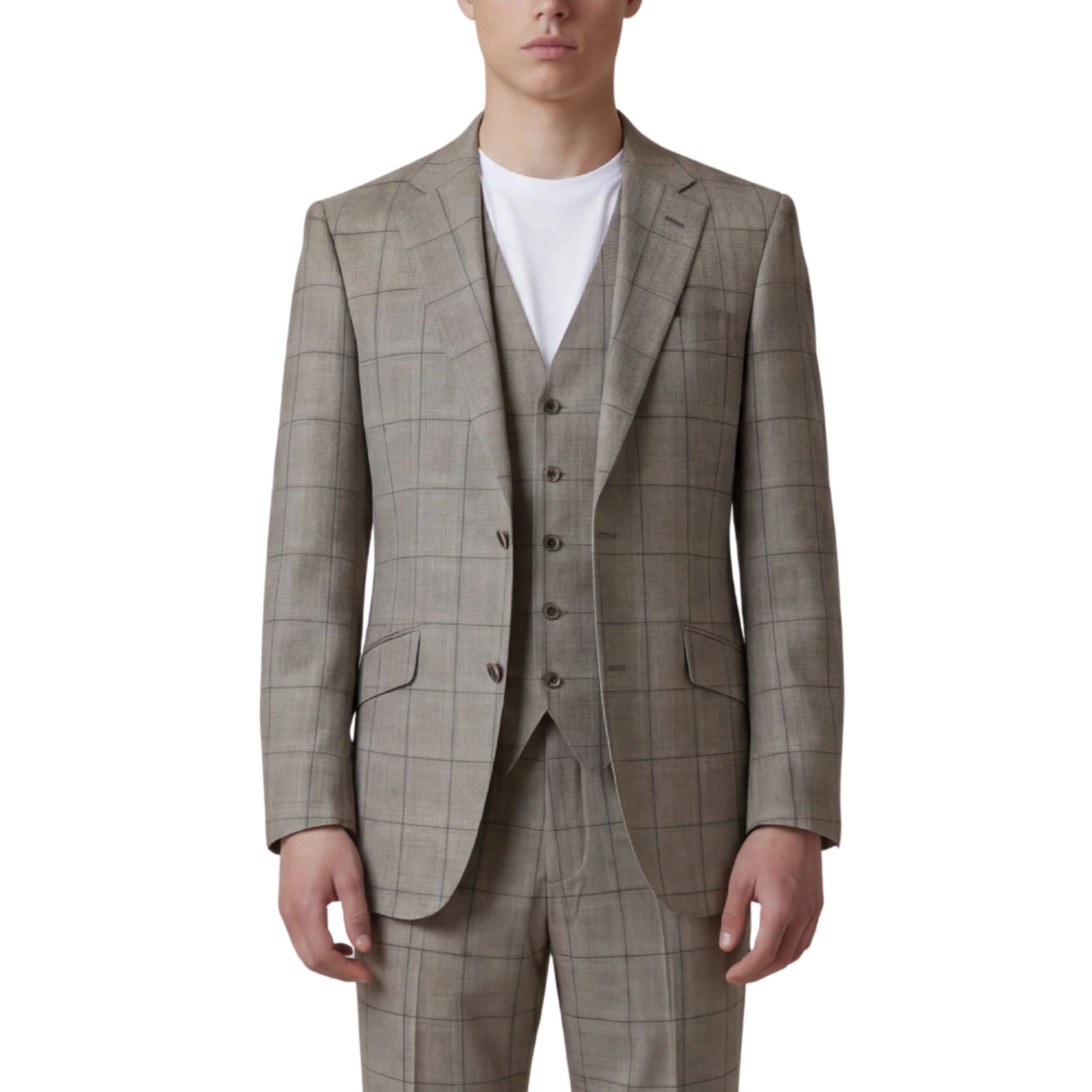 Joseph Michael Puglia Men's Taupe Modern Fit 3-Piece Plaid Suit - Image 4