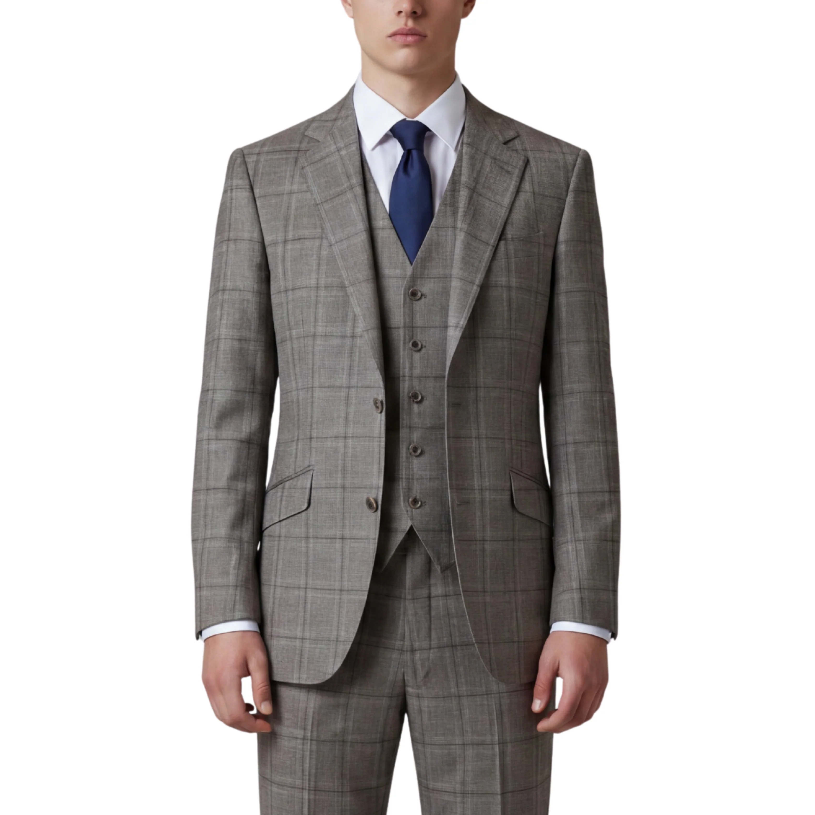 Joseph Michael Puglia Men's Taupe Modern Fit 3-Piece Plaid Suit - Image 3