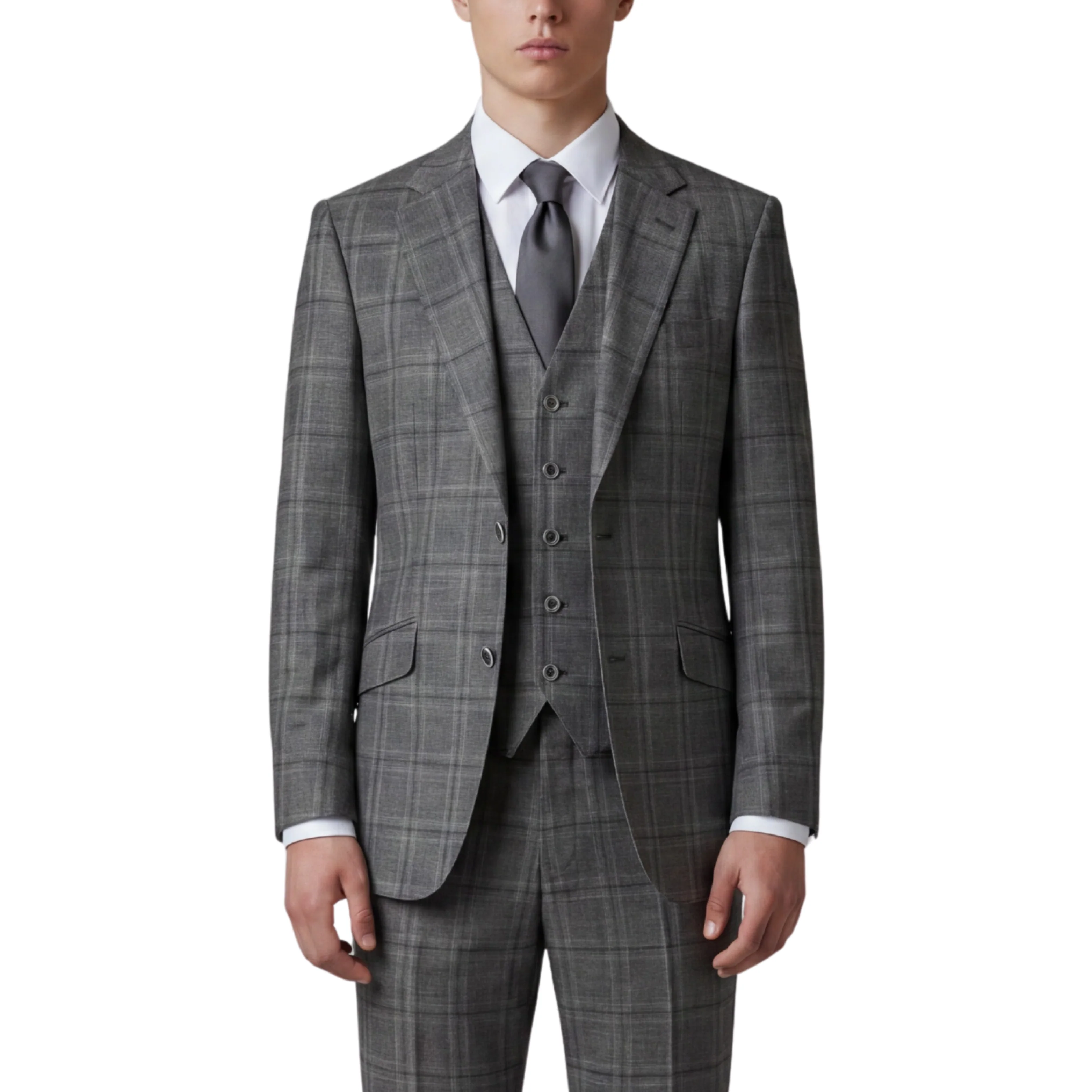 Joseph Michael Puglia Men's Charcoal Modern Fit 3-Piece Plaid Suit - Image 3
