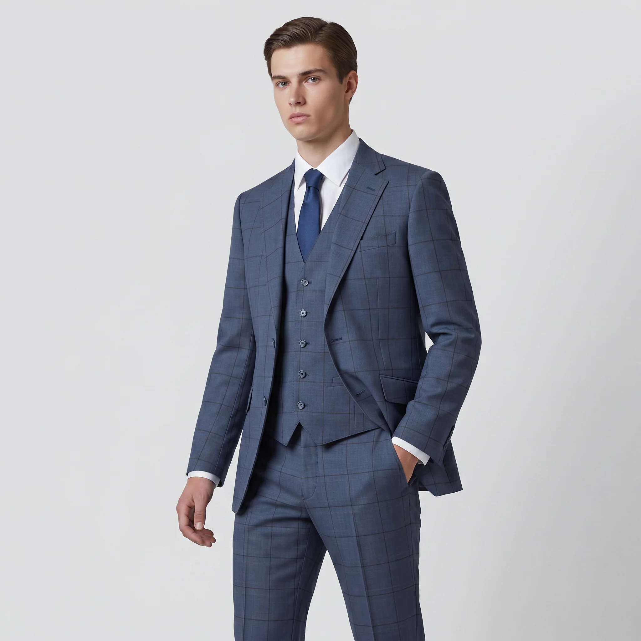 Joseph Michael Puglia Men's Indigo Modern Fit 3-Piece Plaid Suit