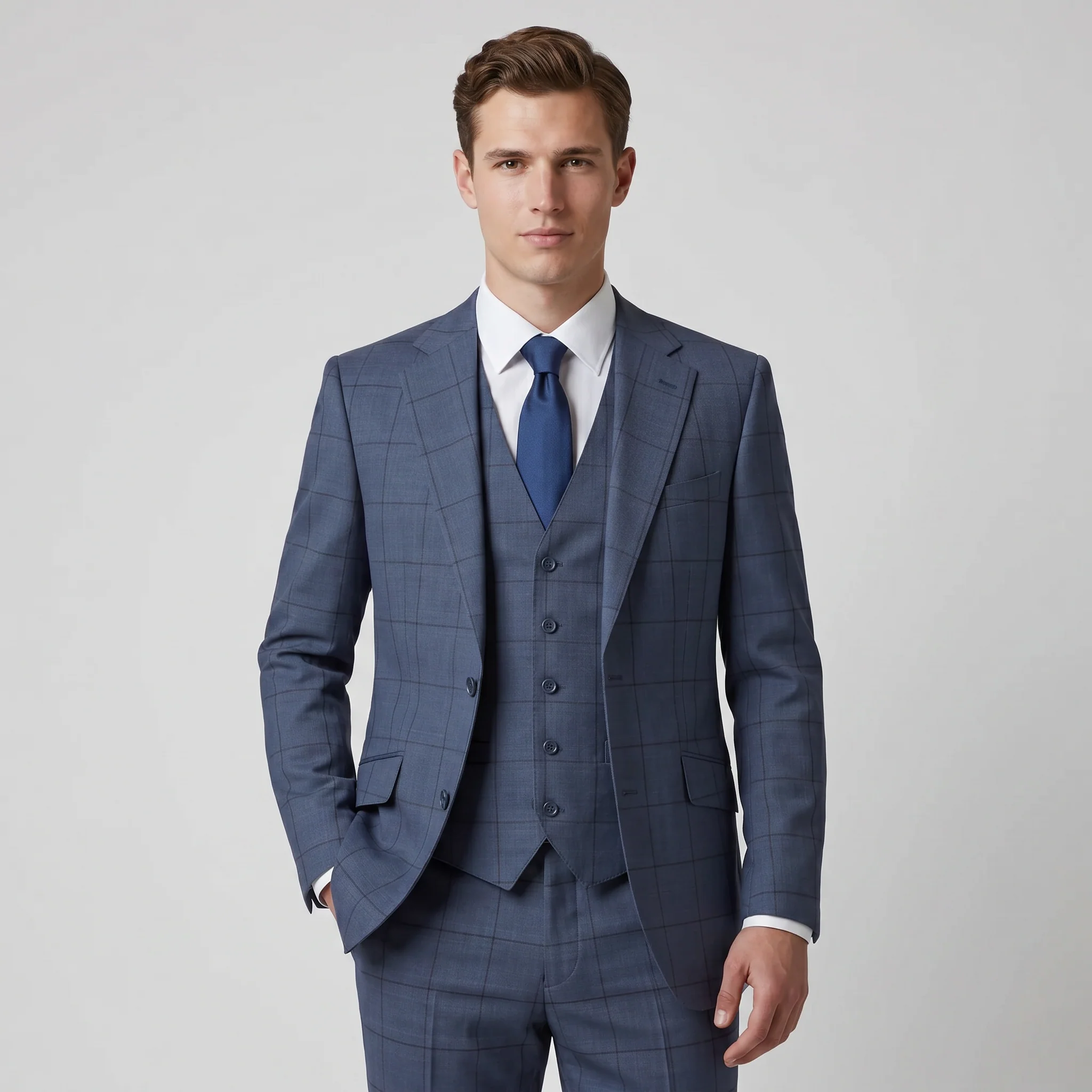Joseph Michael Puglia Men's Indigo Modern Fit 3-Piece Plaid Suit - Image 2
