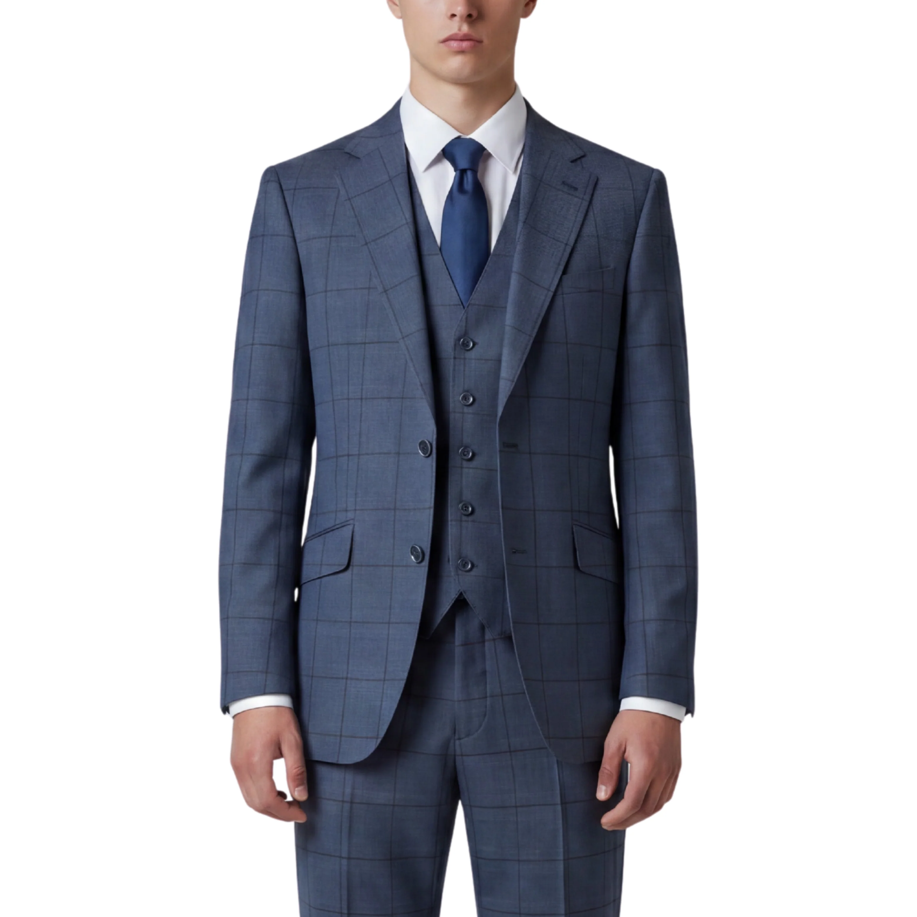 Joseph Michael Puglia Men's Indigo Modern Fit 3-Piece Plaid Suit - Image 3