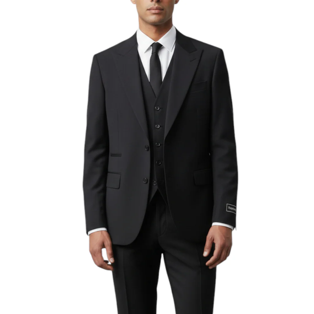 Ideal Men's Black 3-Piece Slim Fit Vested Suit — Peak Lapel - Image 3