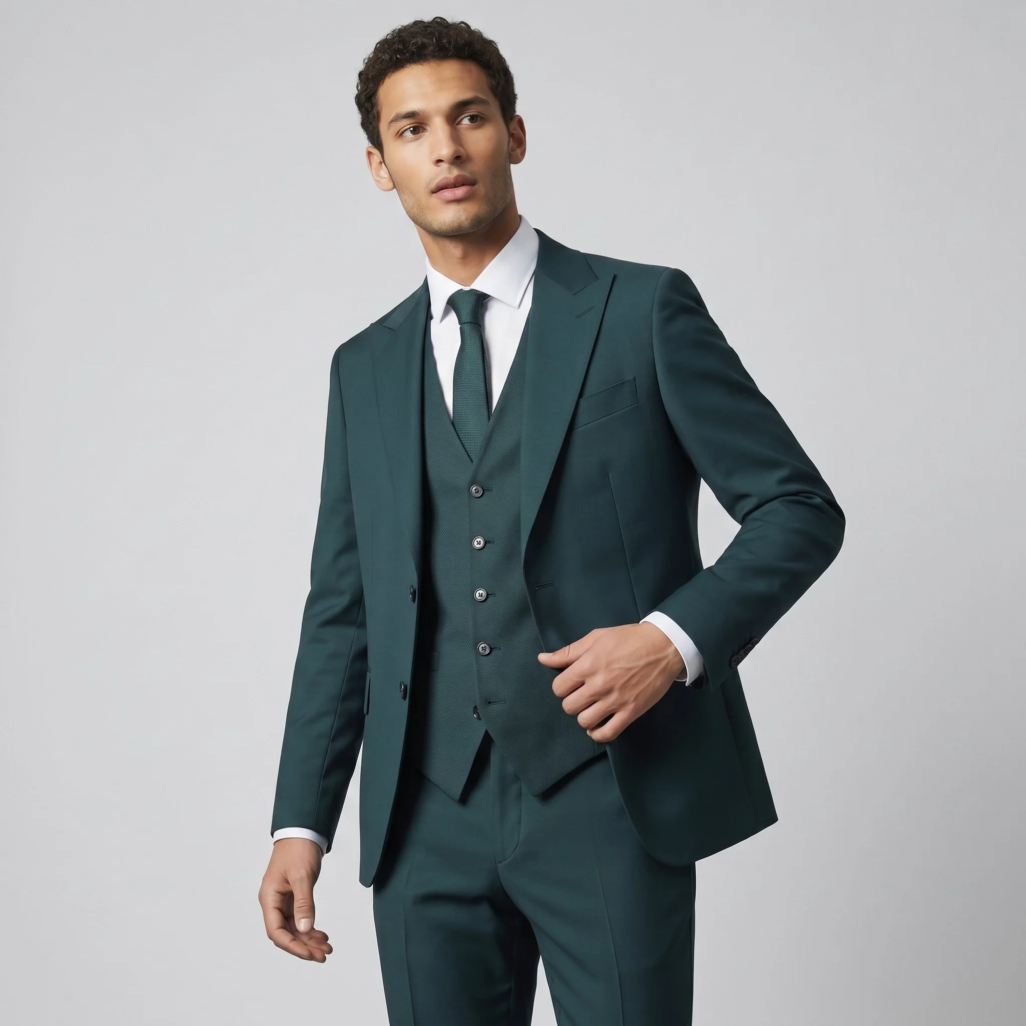 Ideal Men's Forest Green 3-Piece Slim Fit Vested Suit — Peak Lapel