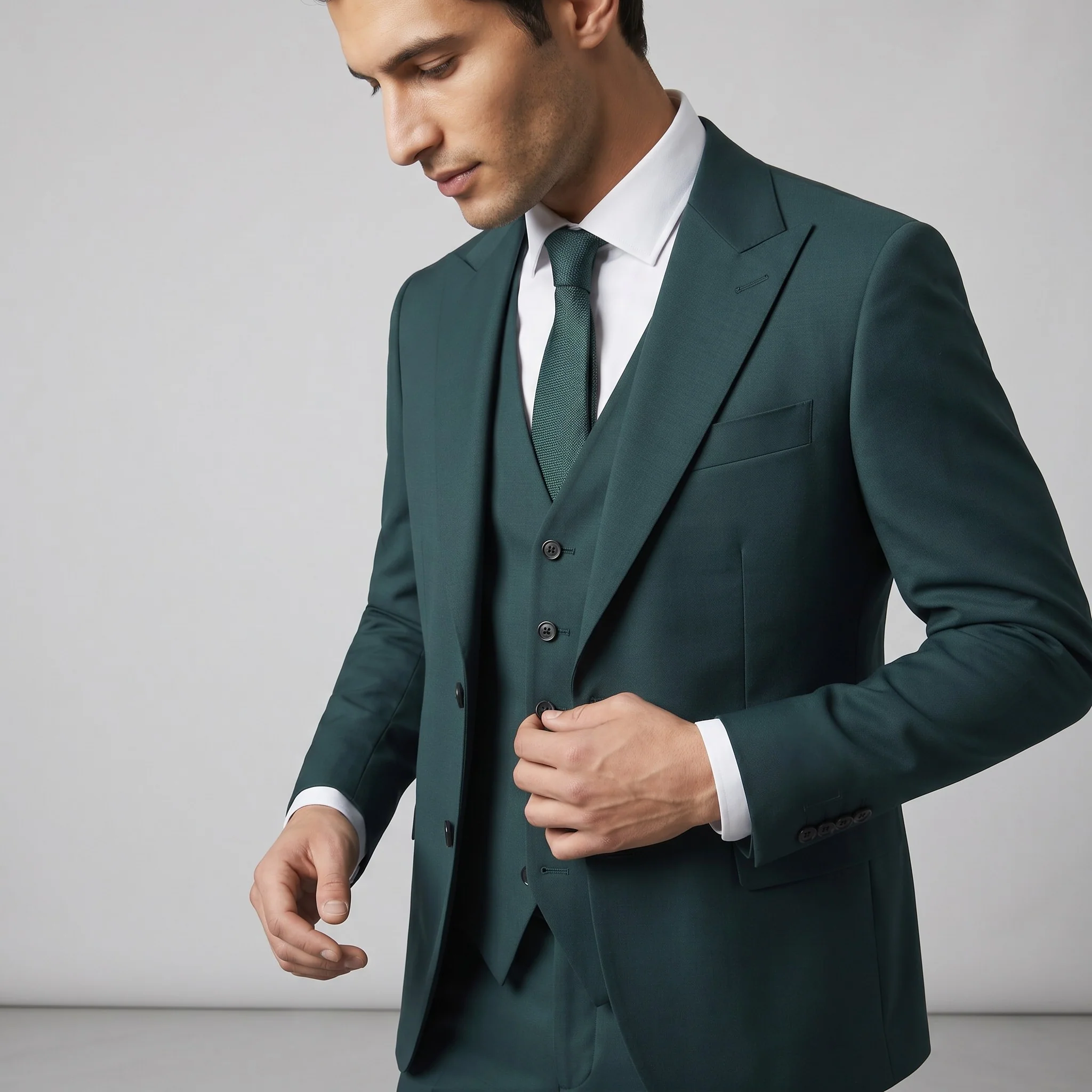 Ideal Men's Forest Green 3-Piece Slim Fit Vested Suit — Peak Lapel - Image 2