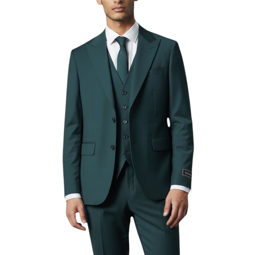 Ideal Men's Forest Green 3-Piece Slim Fit Vested Suit — Peak Lapel - Image 3