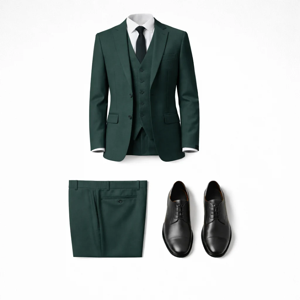 Ideal Men's Forest Green 3-Piece Slim Fit Vested Suit — Peak Lapel - Image 5