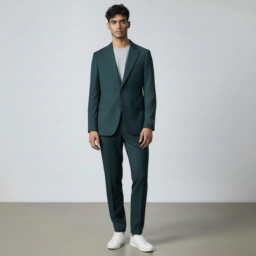 Ideal Men's Forest Green 3-Piece Slim Fit Vested Suit — Peak Lapel - Image 7