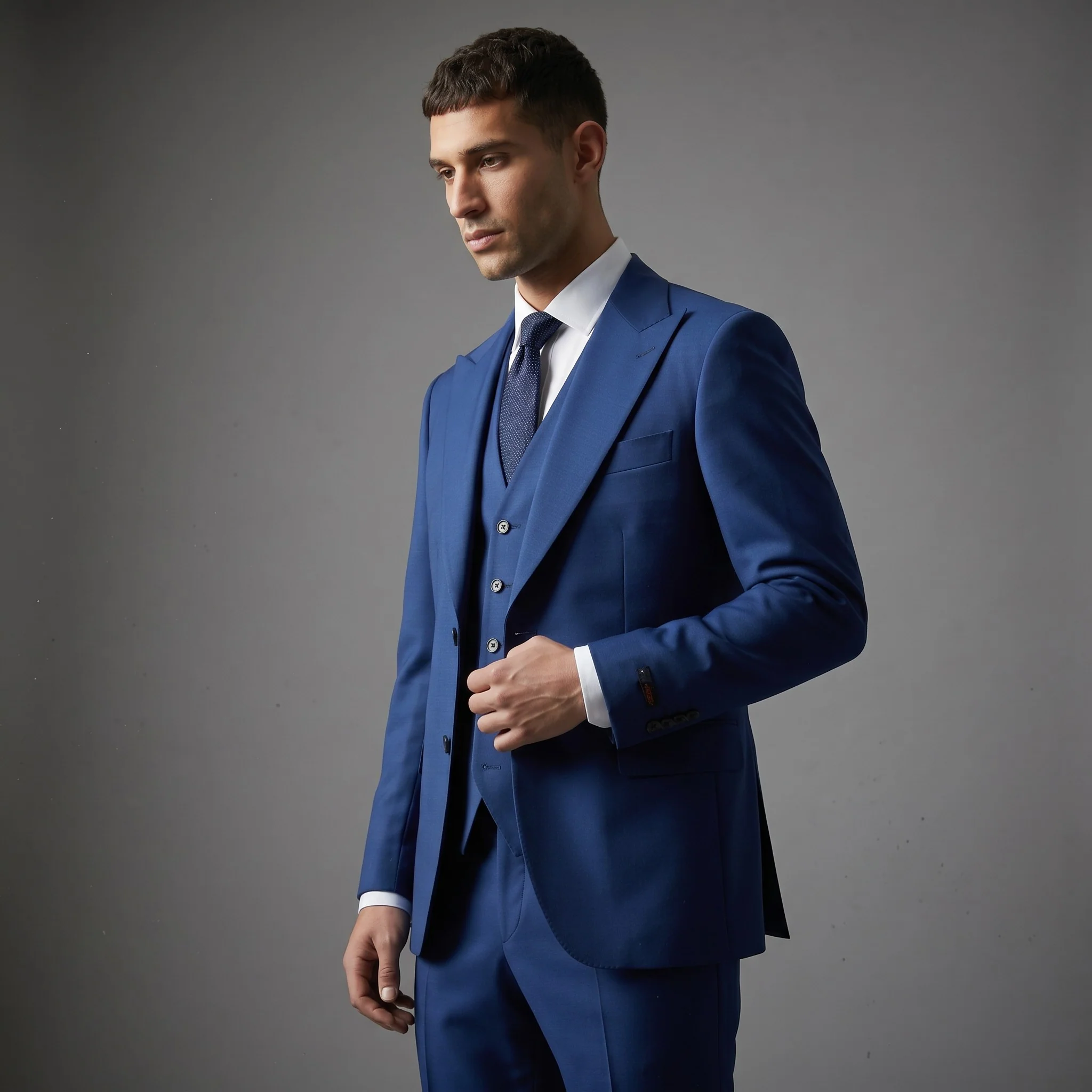 Ideal Men's Indigo 3-Piece Slim Fit Vested Suit — Peak Lapel - Image 3