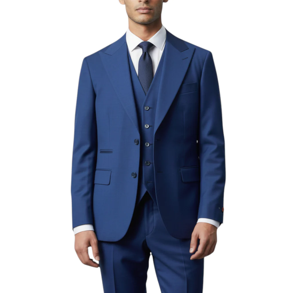 Ideal Men's Indigo 3-Piece Slim Fit Vested Suit — Peak Lapel - Image 4